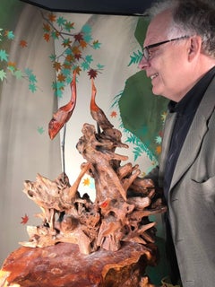 Fine Vintage Japan Artisan Hand-Carved Shore Birds Wildlife Sculpture