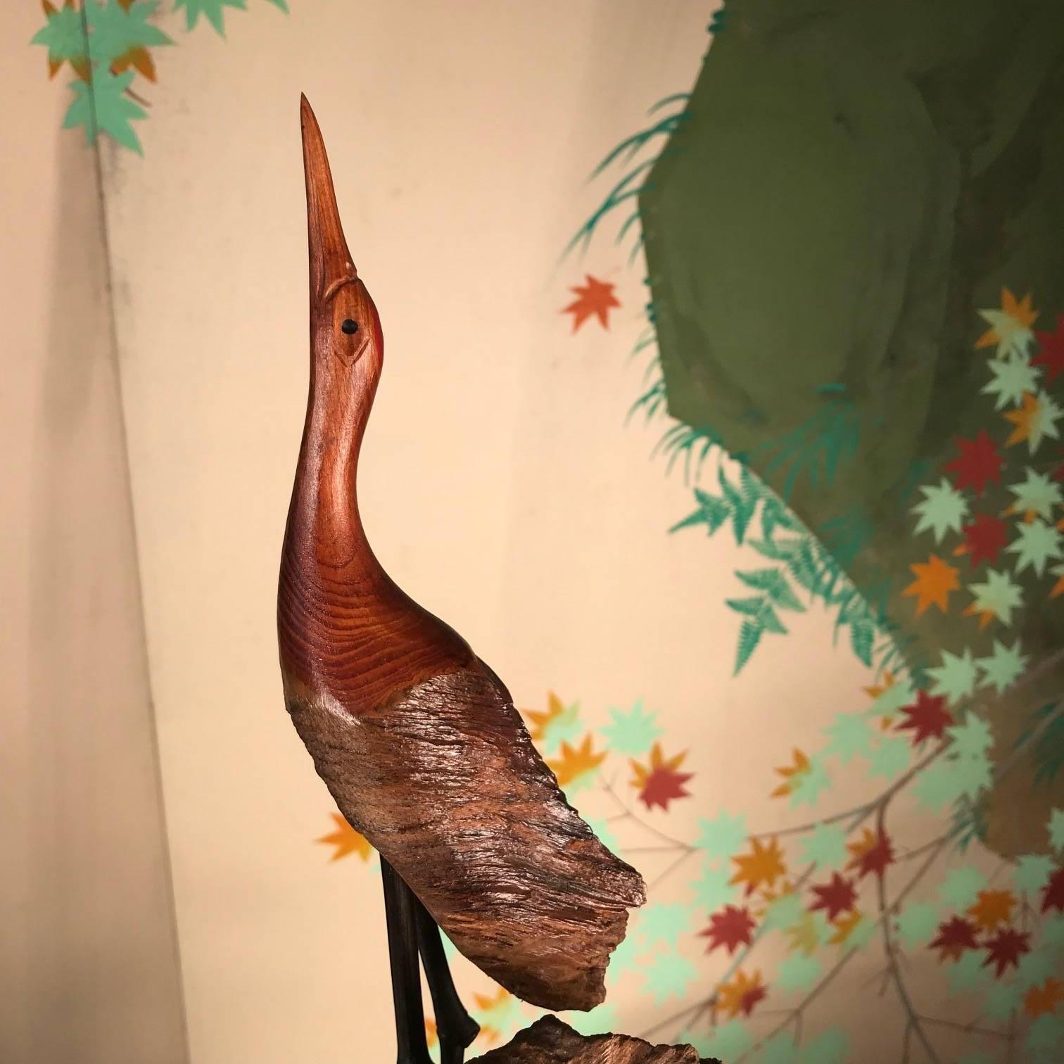 Fine Vintage Japan Artisan Hand-Carved Shore Birds Wildlife Sculpture In Good Condition In South Burlington, VT