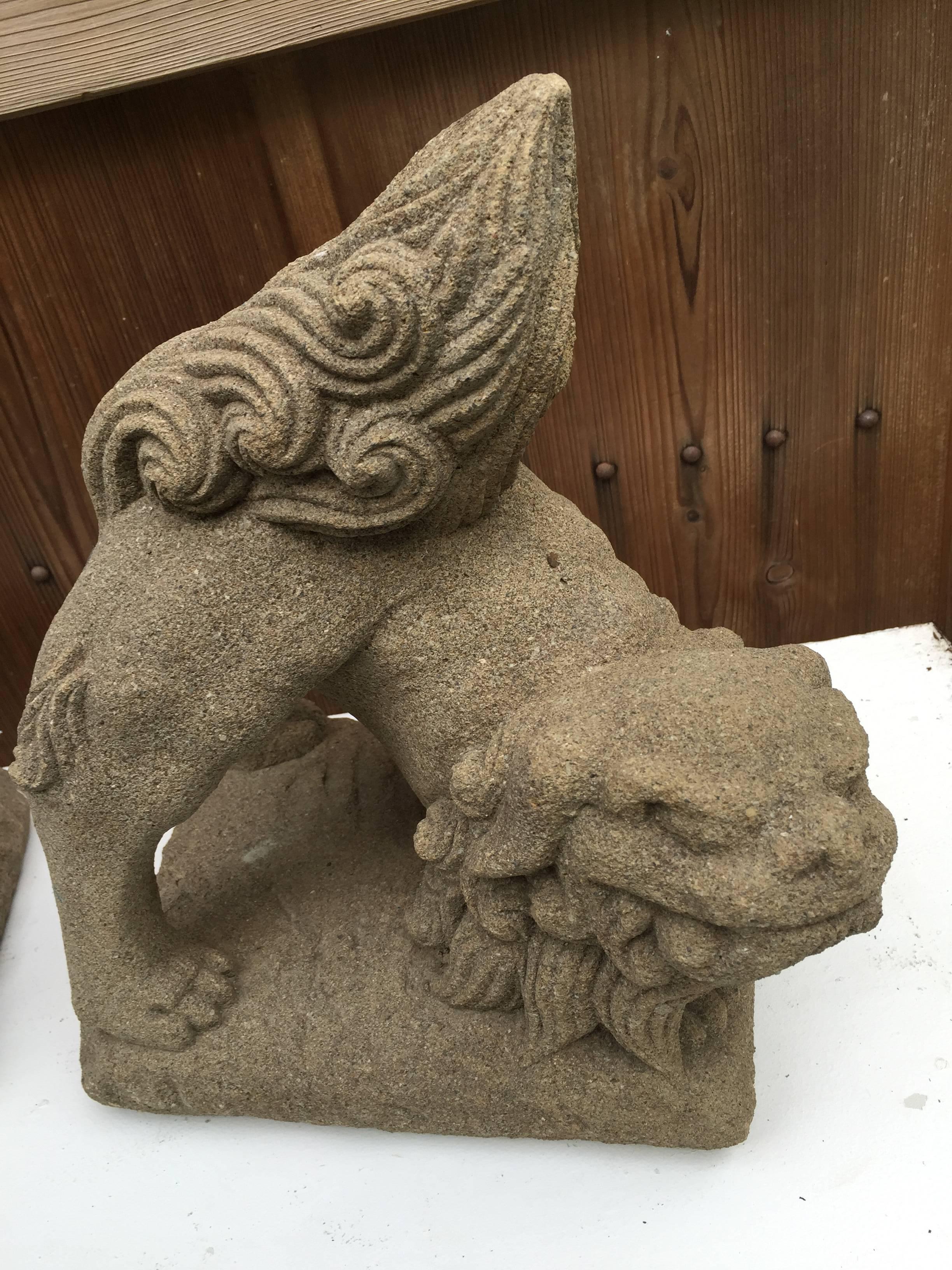 19th Century Antique Japanese Year of Dog Guardians Komainu Hand carved Stone Fine Details