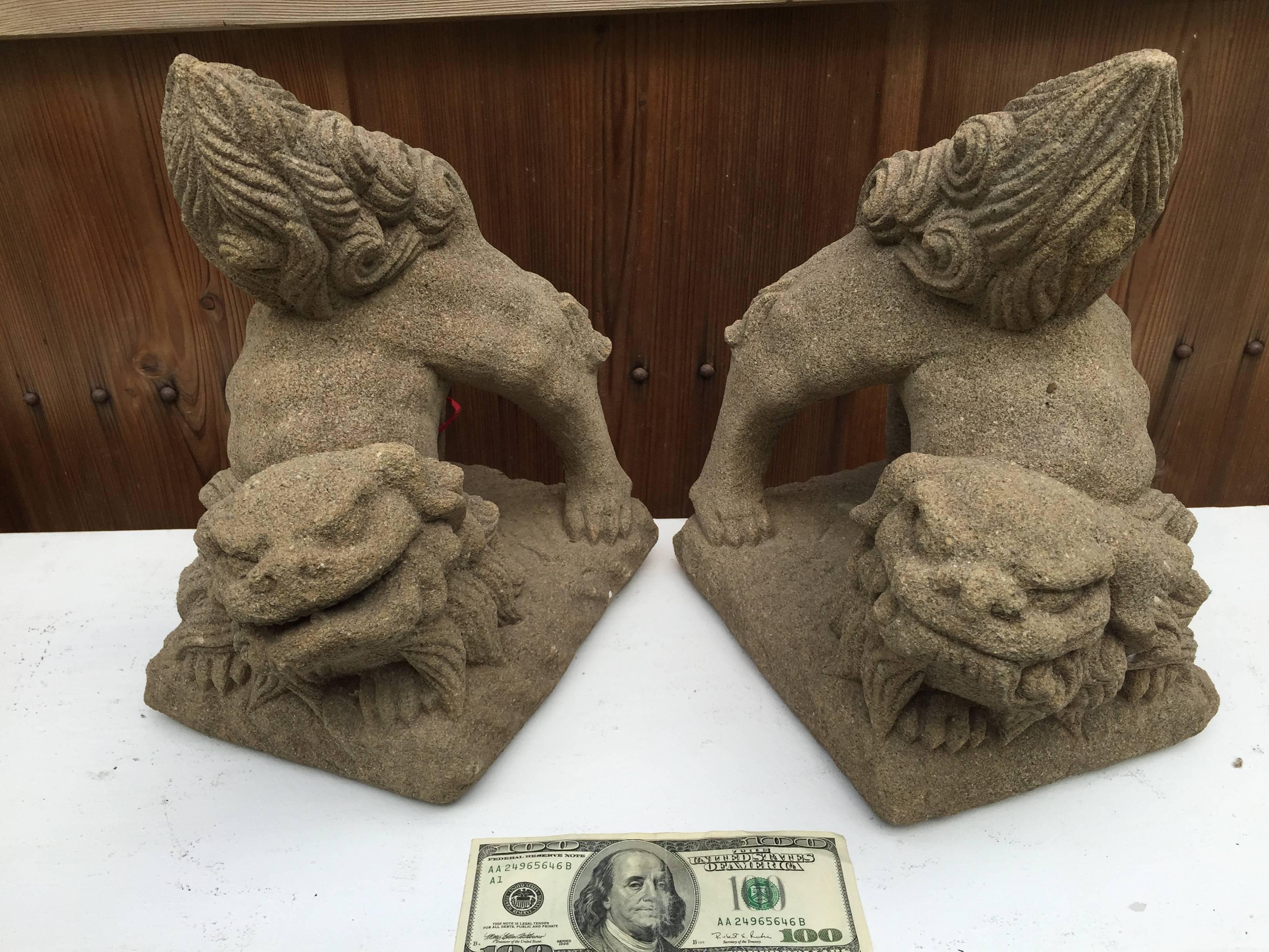 Hand-Carved Antique Japanese Year of Dog Guardians Komainu Hand carved Stone Fine Details