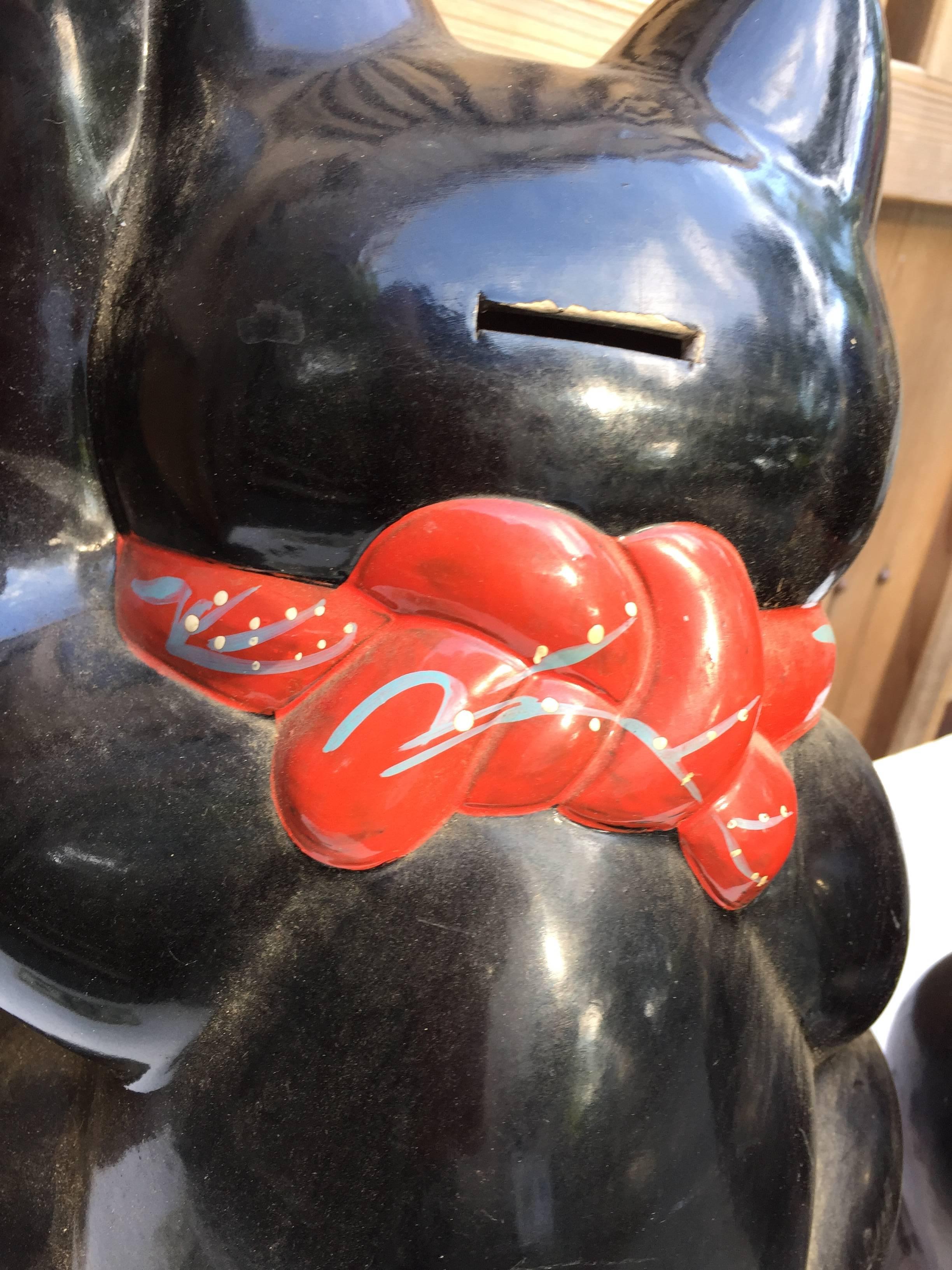 Glazed Black Cats Pair of Antique Japanese 