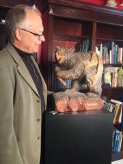 Japanese Large Antique Hand made Hand carved Bear and Salmon