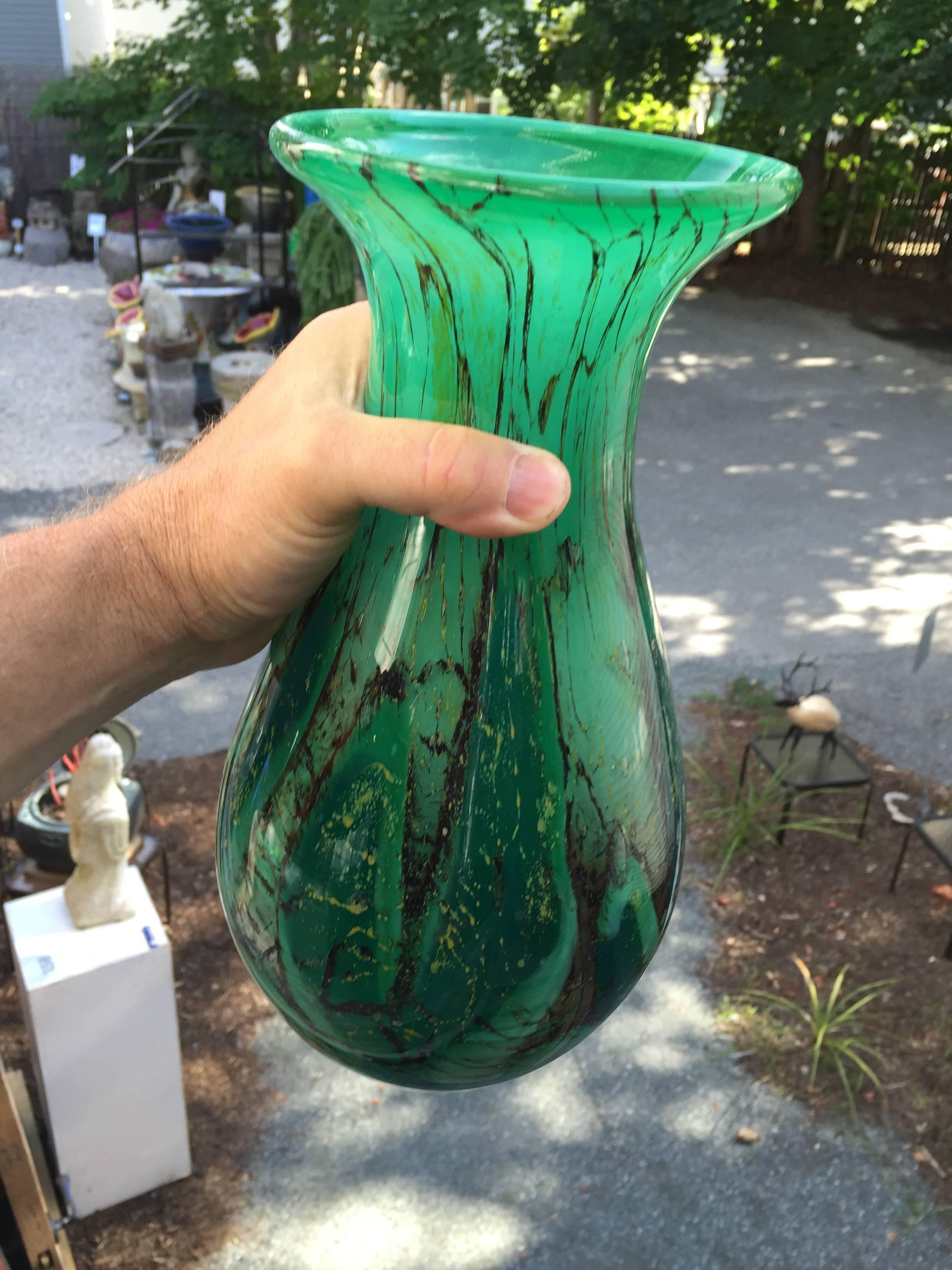 Mid-20th Century Stunning Hand made Hand blown Glass Vase Rich Green Colors, Karl Wiedmann, 1935 