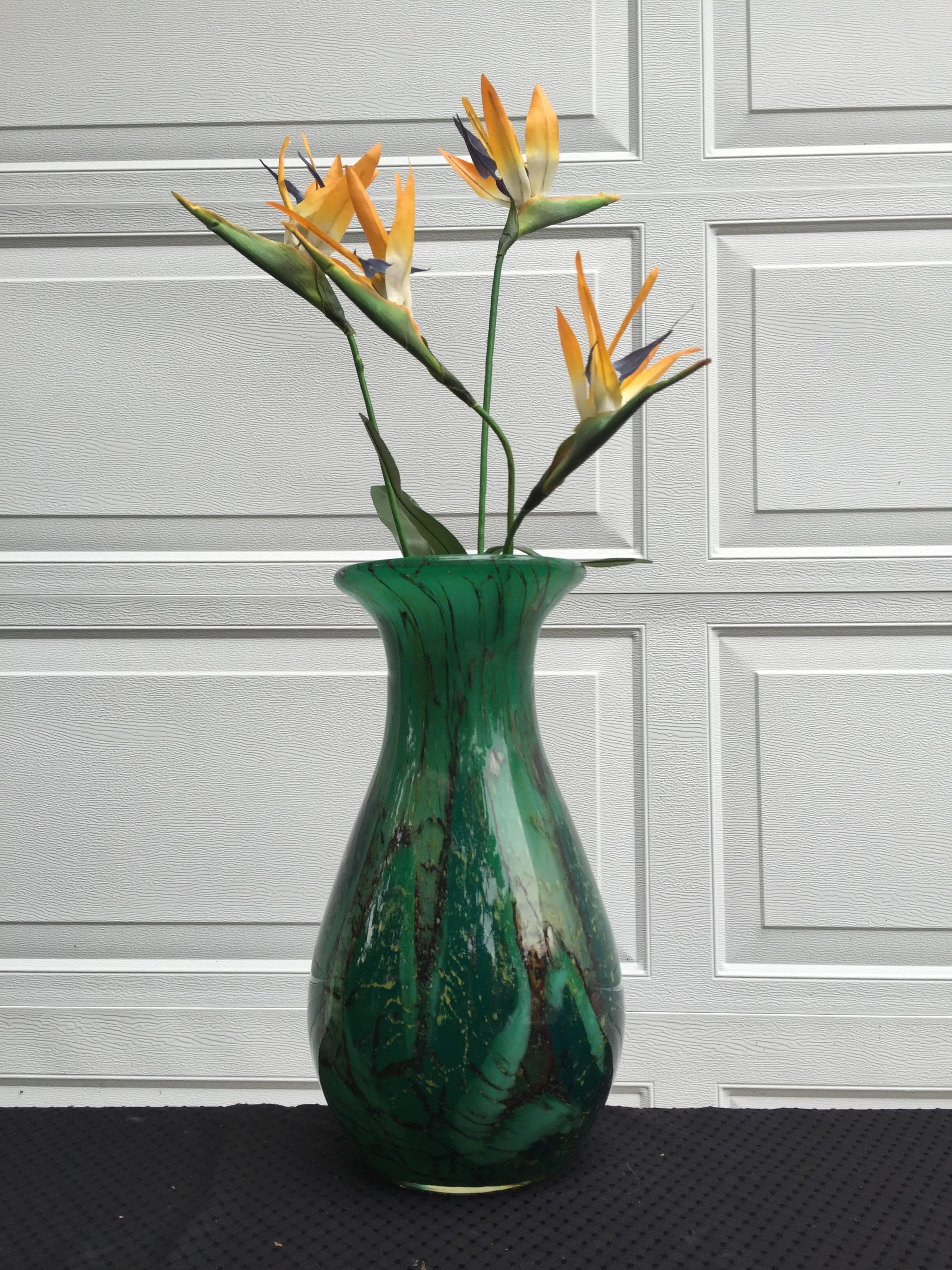 German Stunning Hand made Hand blown Glass Vase Rich Green Colors, Karl Wiedmann, 1935 