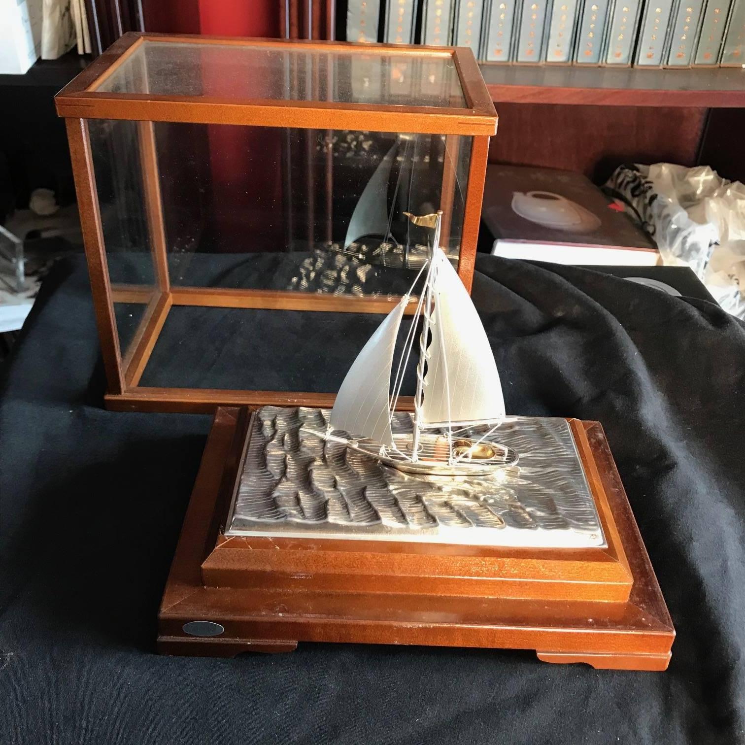 Japanese Japan Handmade Sterling Silver Yachting Sailing Vessel Mint, Signed and Boxed