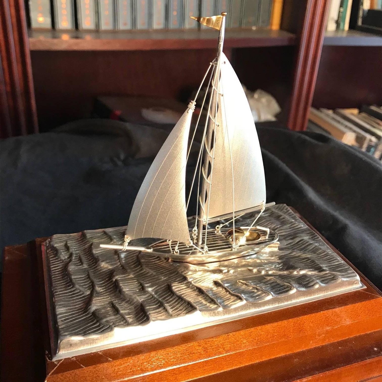 Hand-Crafted Japan Handmade Sterling Silver Yachting Sailing Vessel Mint, Signed and Boxed