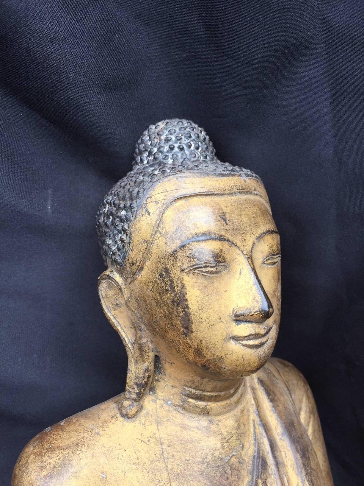 Mandalay Serene Faced Gold Gilt Bronze Seated Buddha 19th Century 3