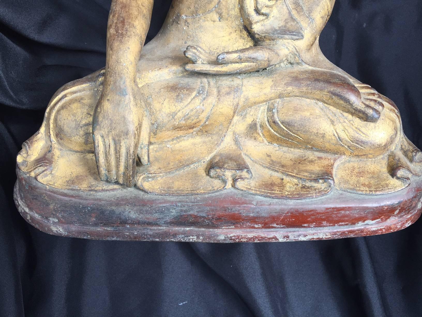 Burmese Mandalay Serene Faced Gold Gilt Bronze Seated Buddha 19th Century