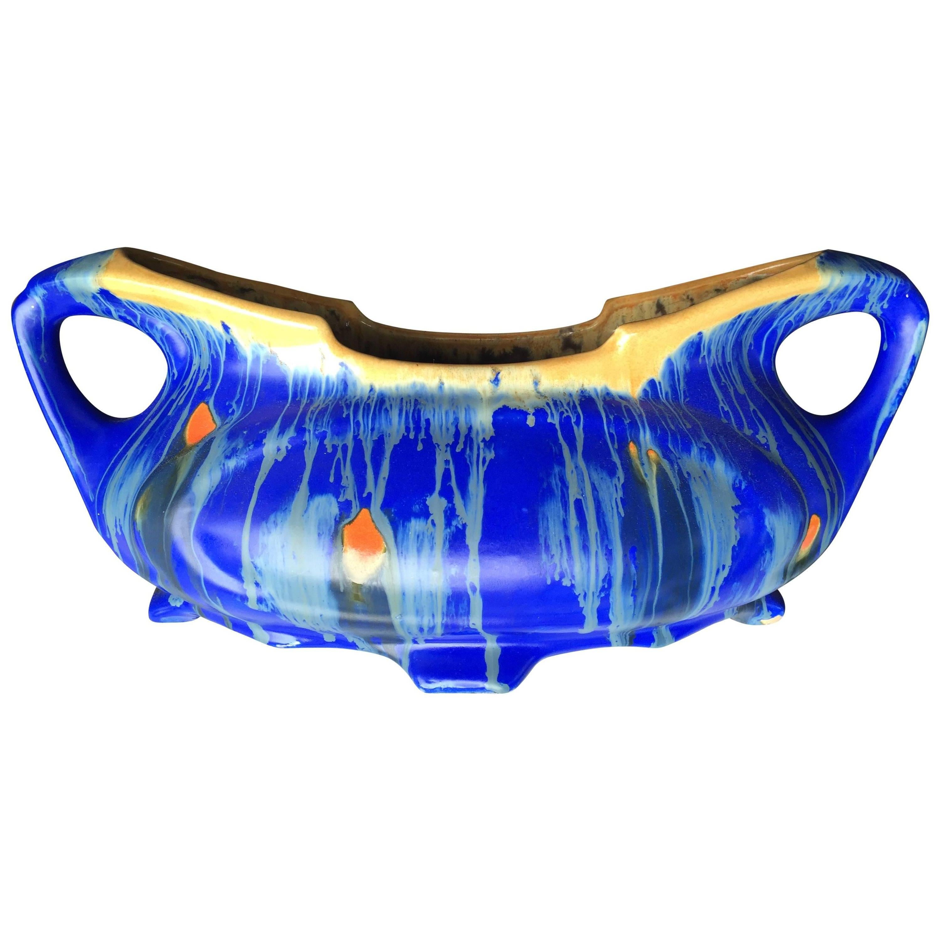 Brilliant Hand made Hand Glazed Cobalt Blue Art Nouveau Planter Jardiniere 1890