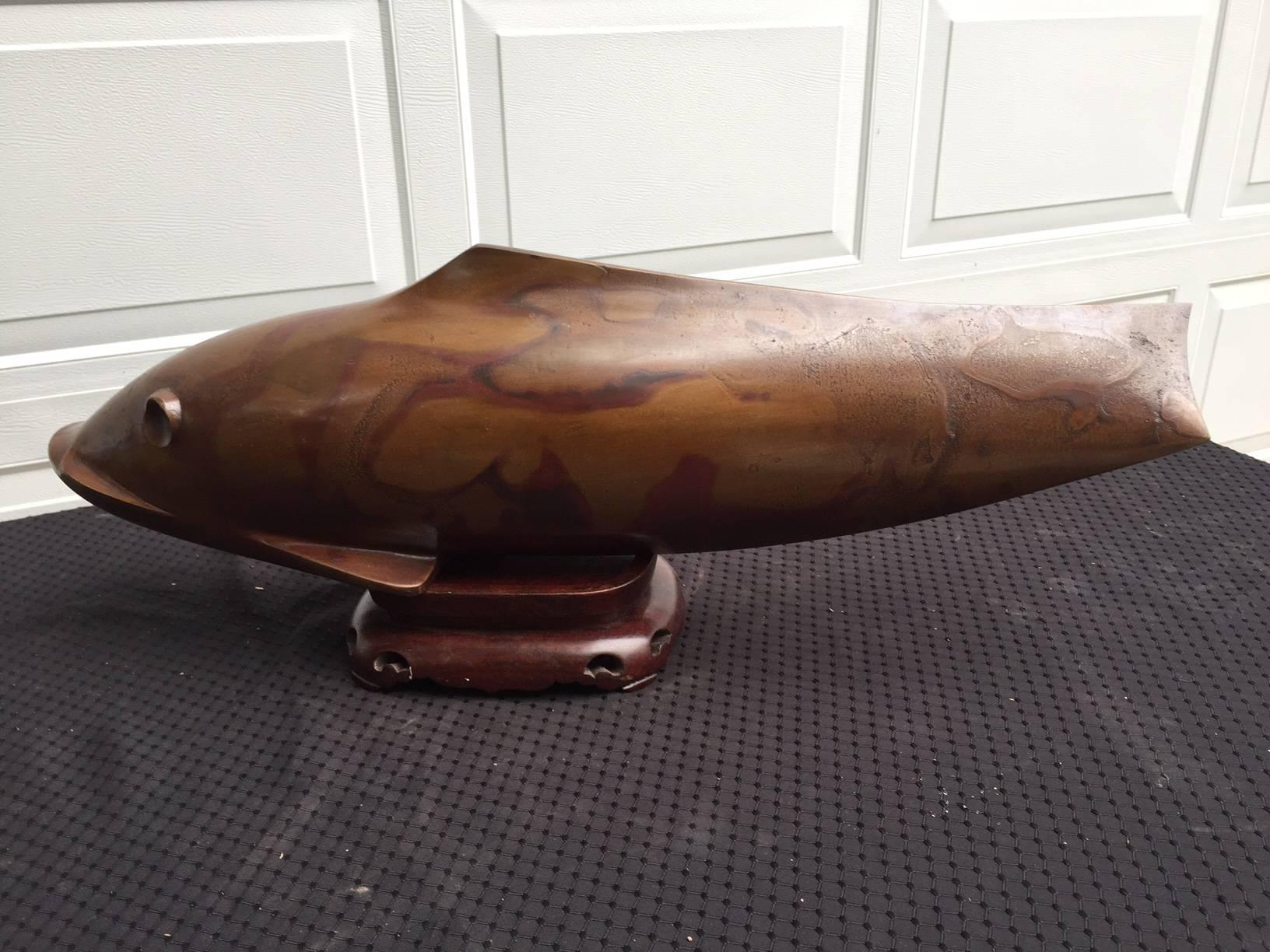 Big Japanese Bronze Fish Handmade Hand Cast Only One In Good Condition In South Burlington, VT