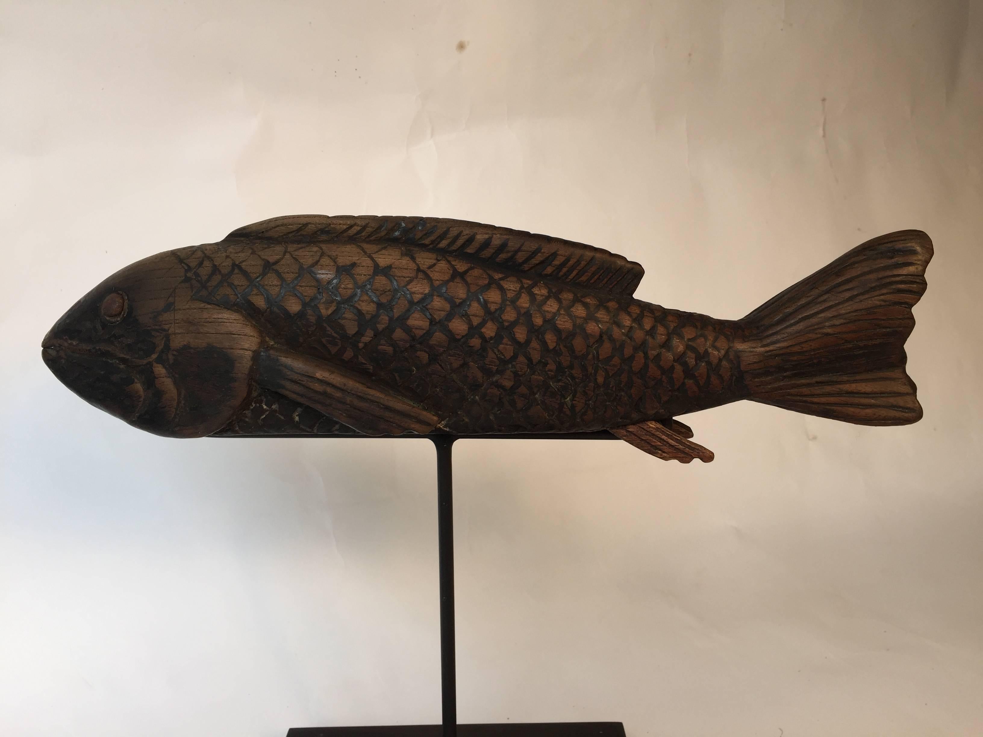 Meiji Japanese Hand-Carved Wood KOI Good Fortune Fish Sculpture, 19thc FREE SHIP