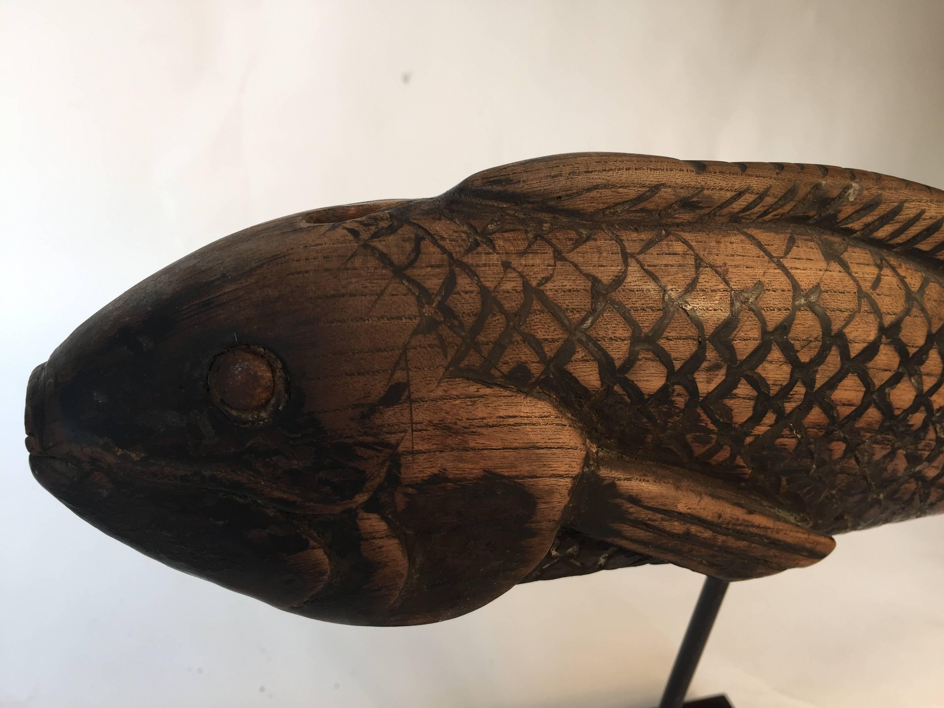Japanese Hand-Carved Wood KOI Good Fortune Fish Sculpture, 19thc FREE SHIP 1