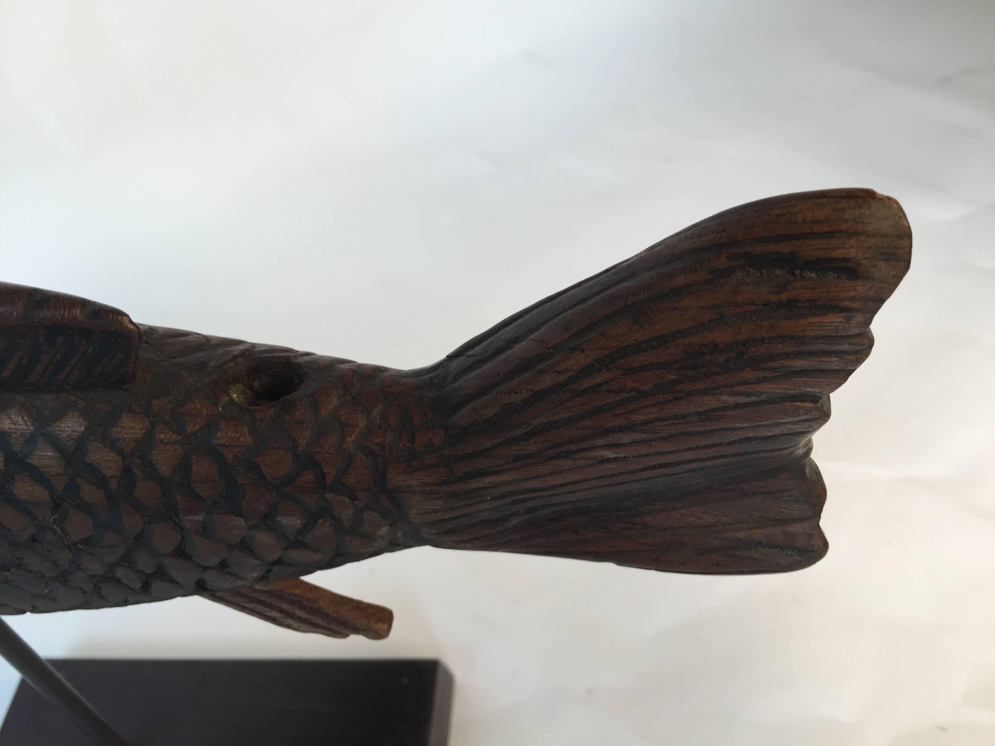 Japanese Hand-Carved Wood KOI Good Fortune Fish Sculpture, 19thc FREE SHIP 2