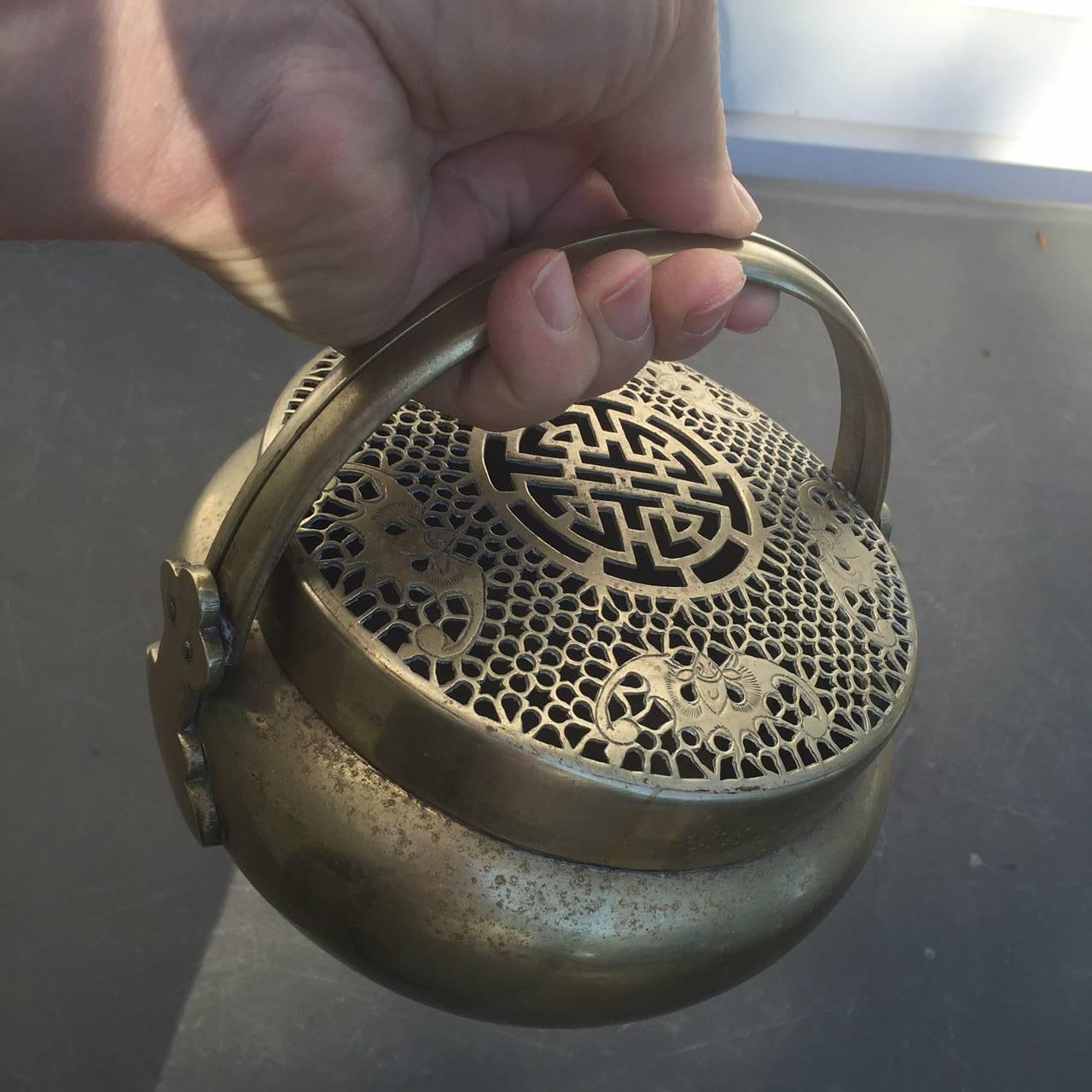 Chinese China Antique Metal Hand Warmer and Incense Burner, 19thc  FREE SHIPPING
