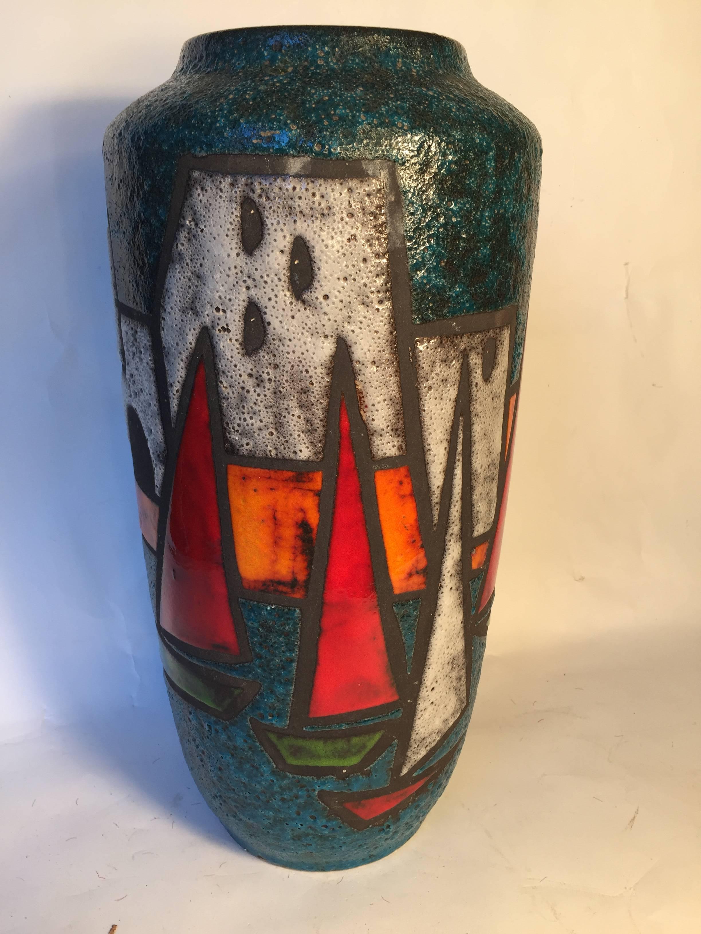 German  Early contemporary Hand made, hand glazed SAILBOATS  Vase Red, Blue White,