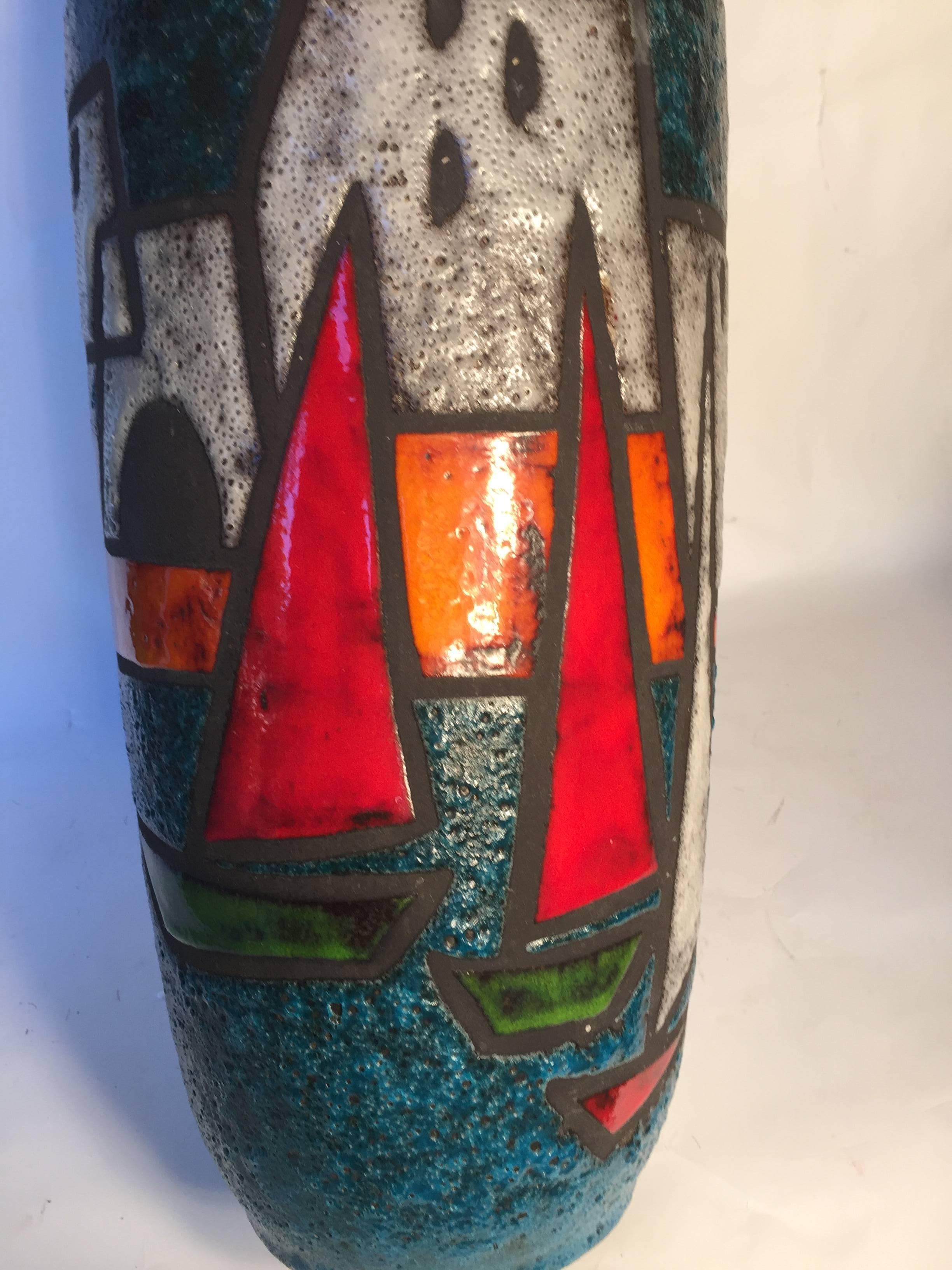 Glazed  Early contemporary Hand made, hand glazed SAILBOATS  Vase Red, Blue White,