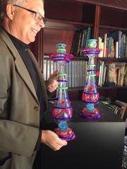 Tall Pair Masterwork Hand Blown Colorful Glass Candle holders, 18" Ferro 1950