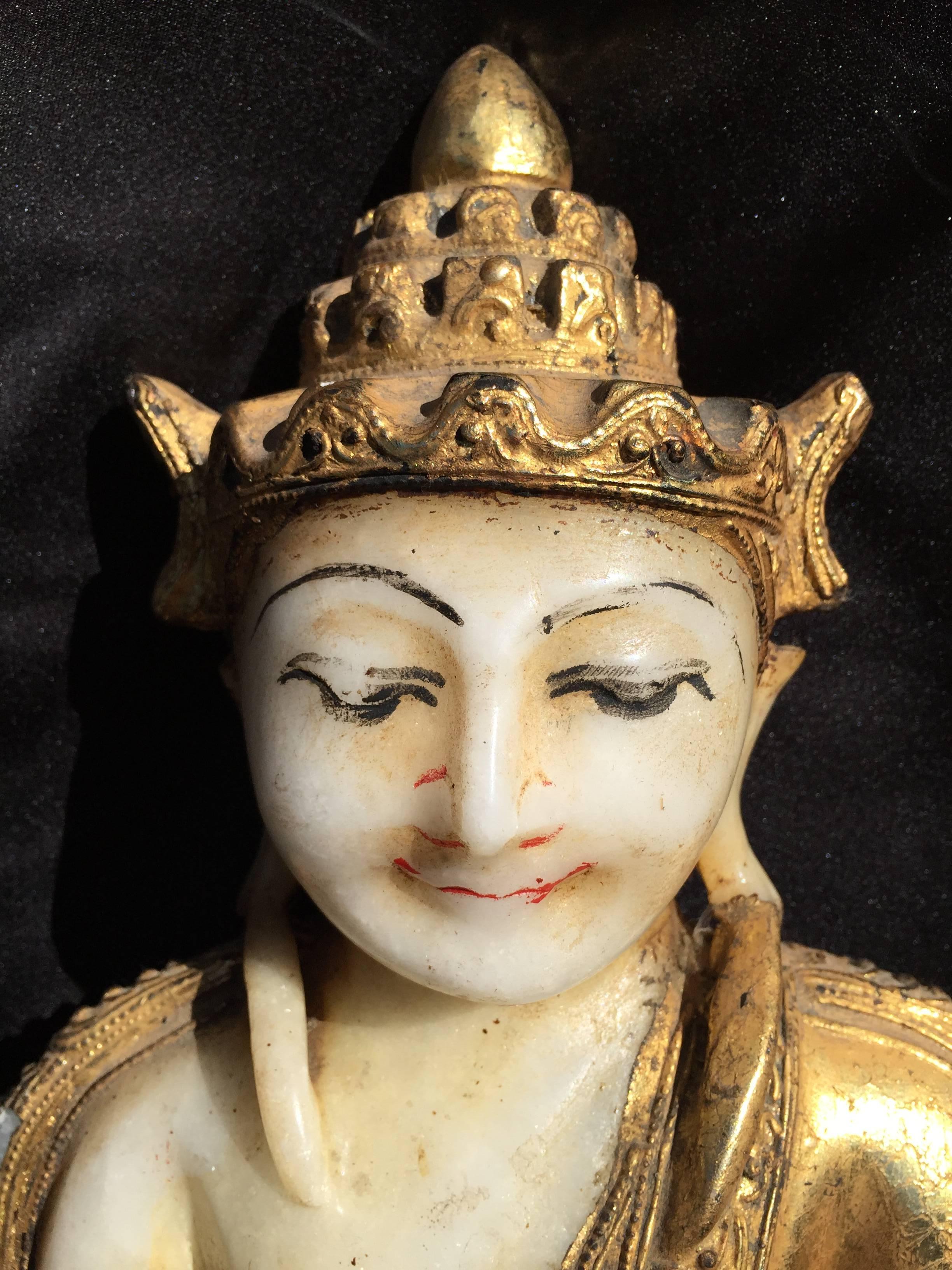 Burmese Beautiful Hand made and hand carved Gold Gilt Stone Buddha, 19th Century 