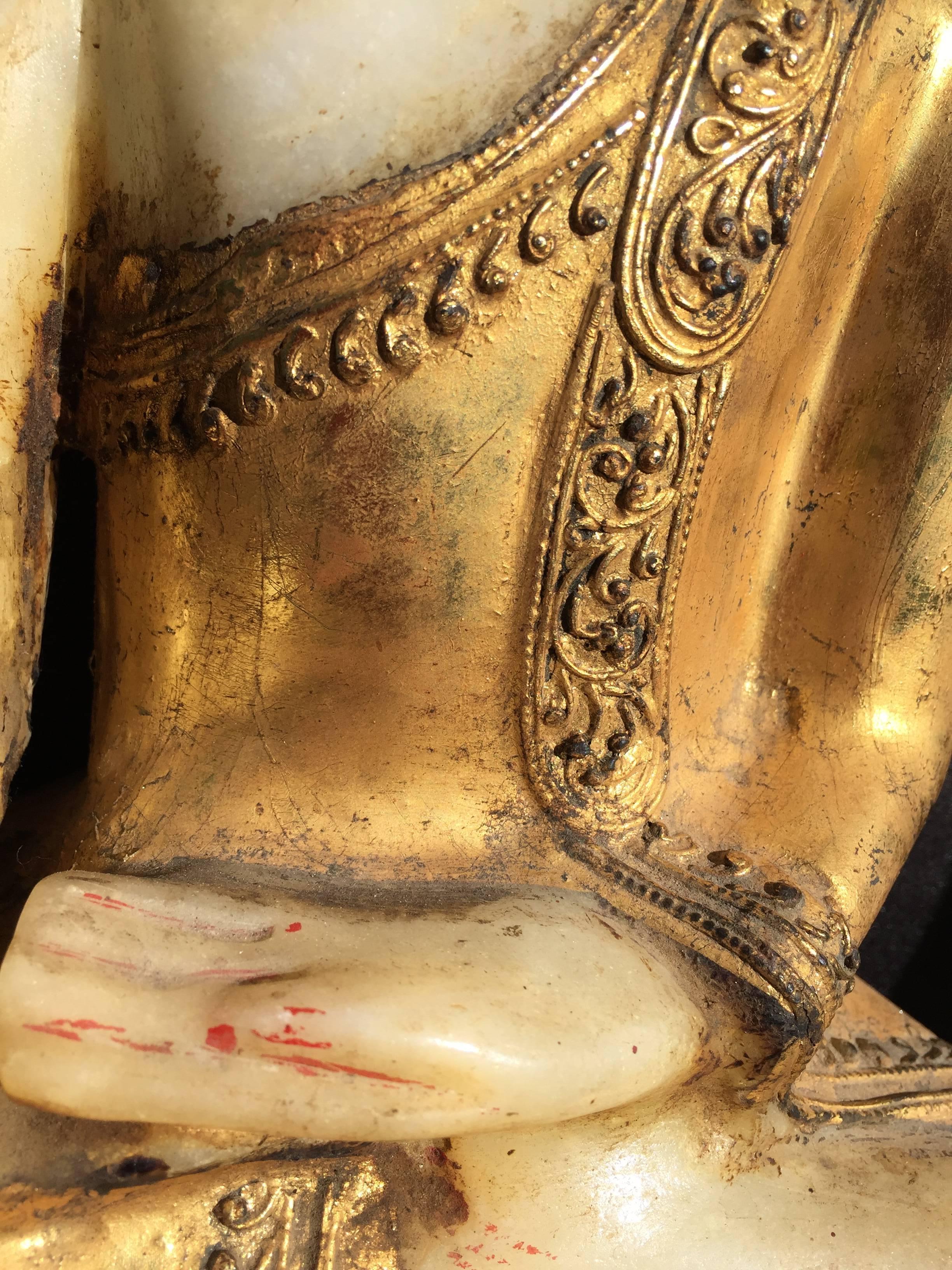 Alabaster Beautiful Hand made and hand carved Gold Gilt Stone Buddha, 19th Century 