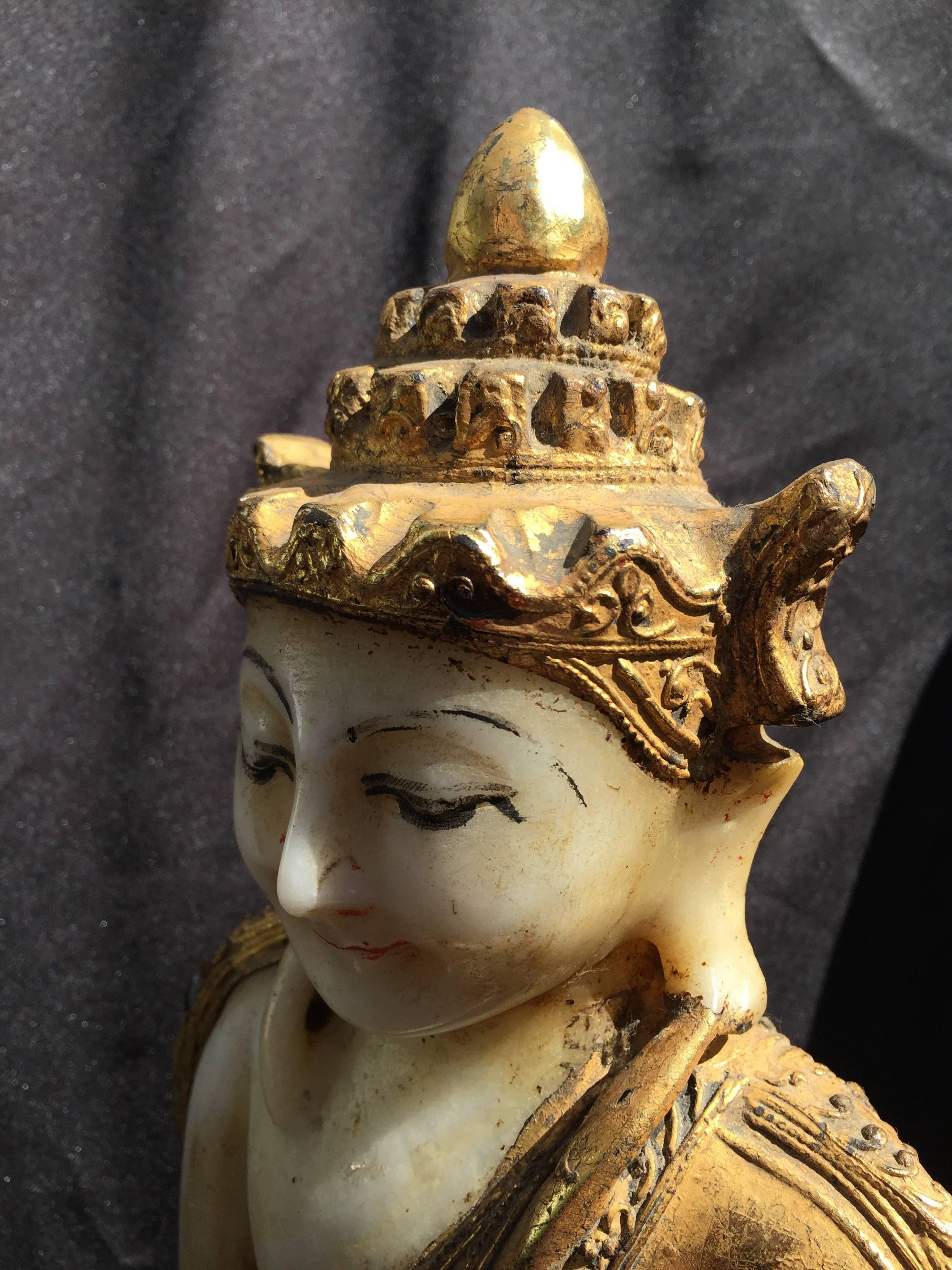 Beautiful Hand made and hand carved Gold Gilt Stone Buddha, 19th Century  1