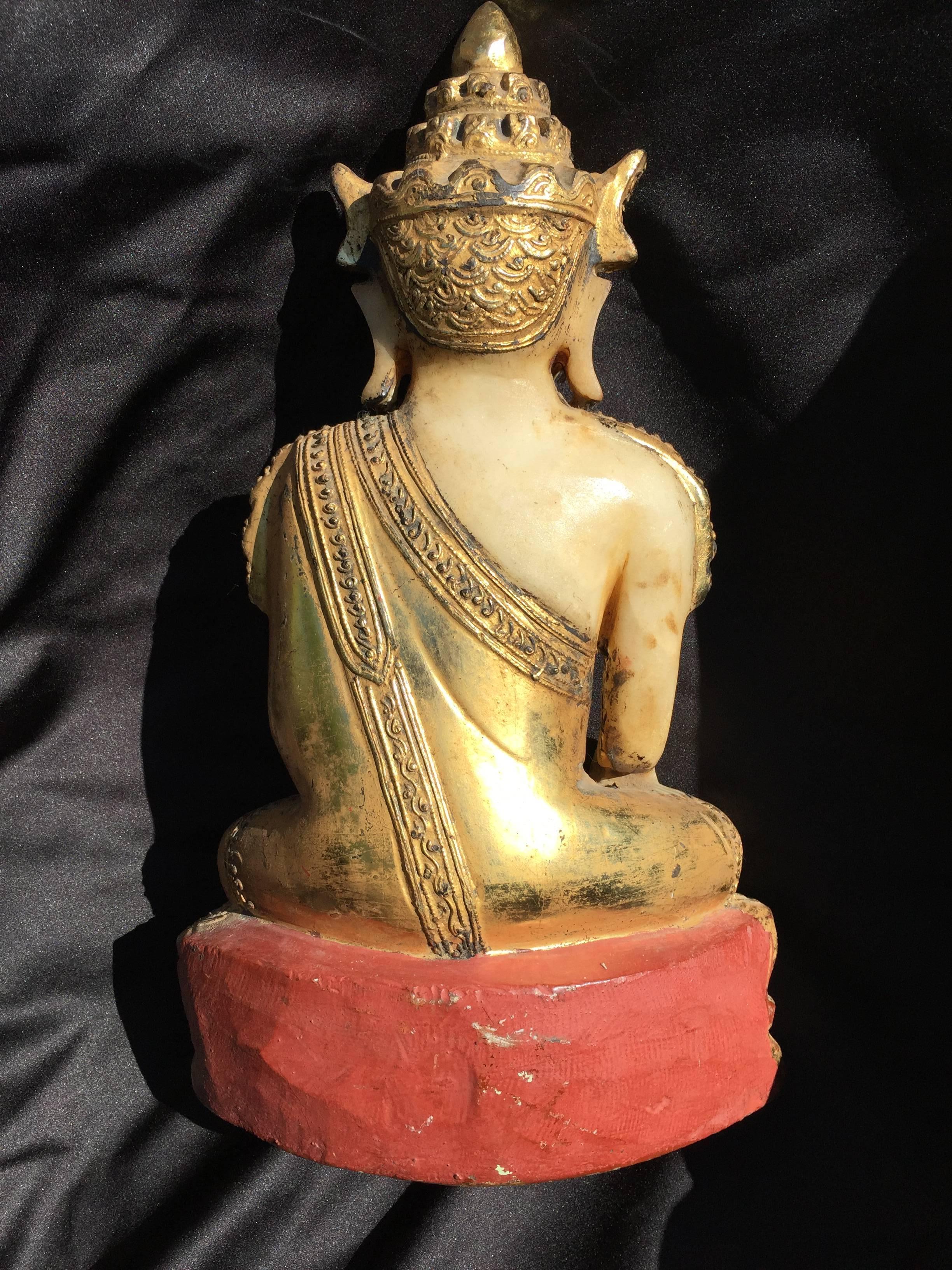 Beautiful Hand made and hand carved Gold Gilt Stone Buddha, 19th Century  2