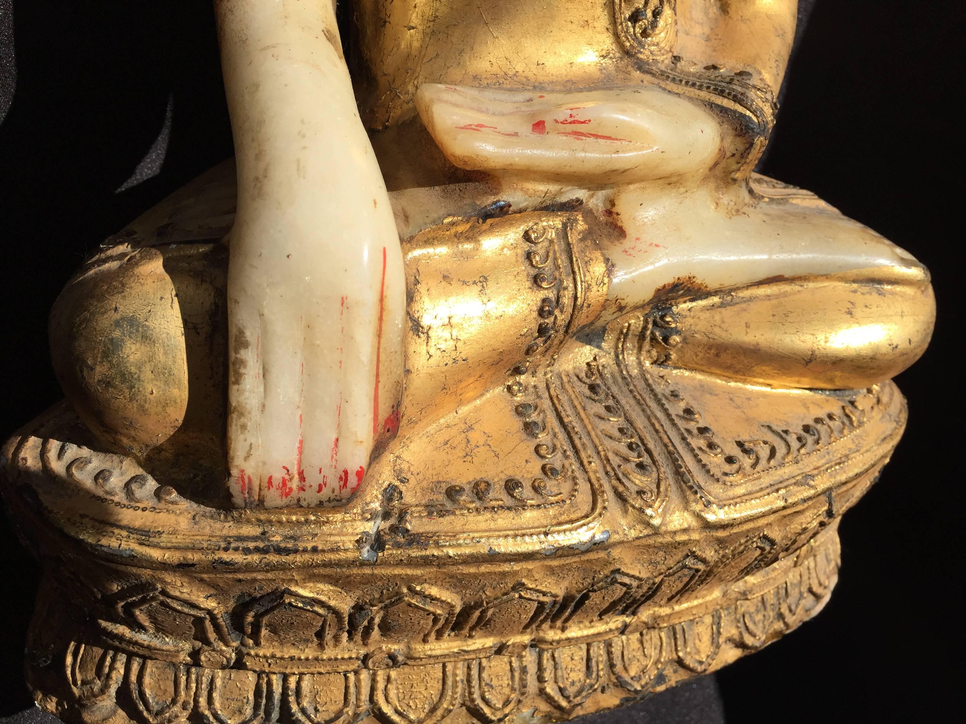 Beautiful Hand made and hand carved Gold Gilt Stone Buddha, 19th Century  In Good Condition In South Burlington, VT