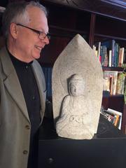 Japanese Antique Hand carved seated Stone BUDDHA Mudra of Knowledge, 19thc