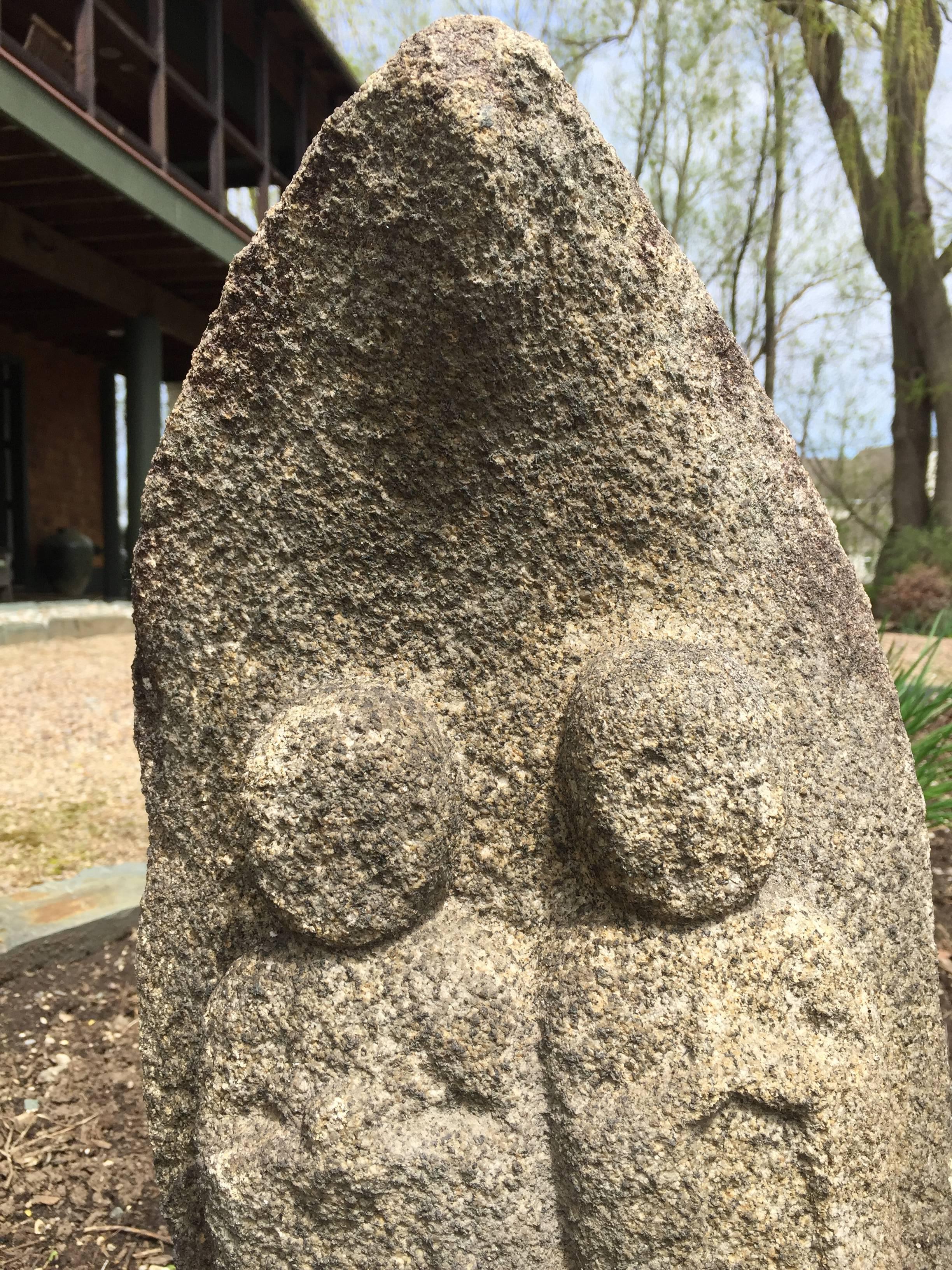 18th Century and Earlier Important Ancient Japanese  Stone Protector Figure  Double Jizo Buddha