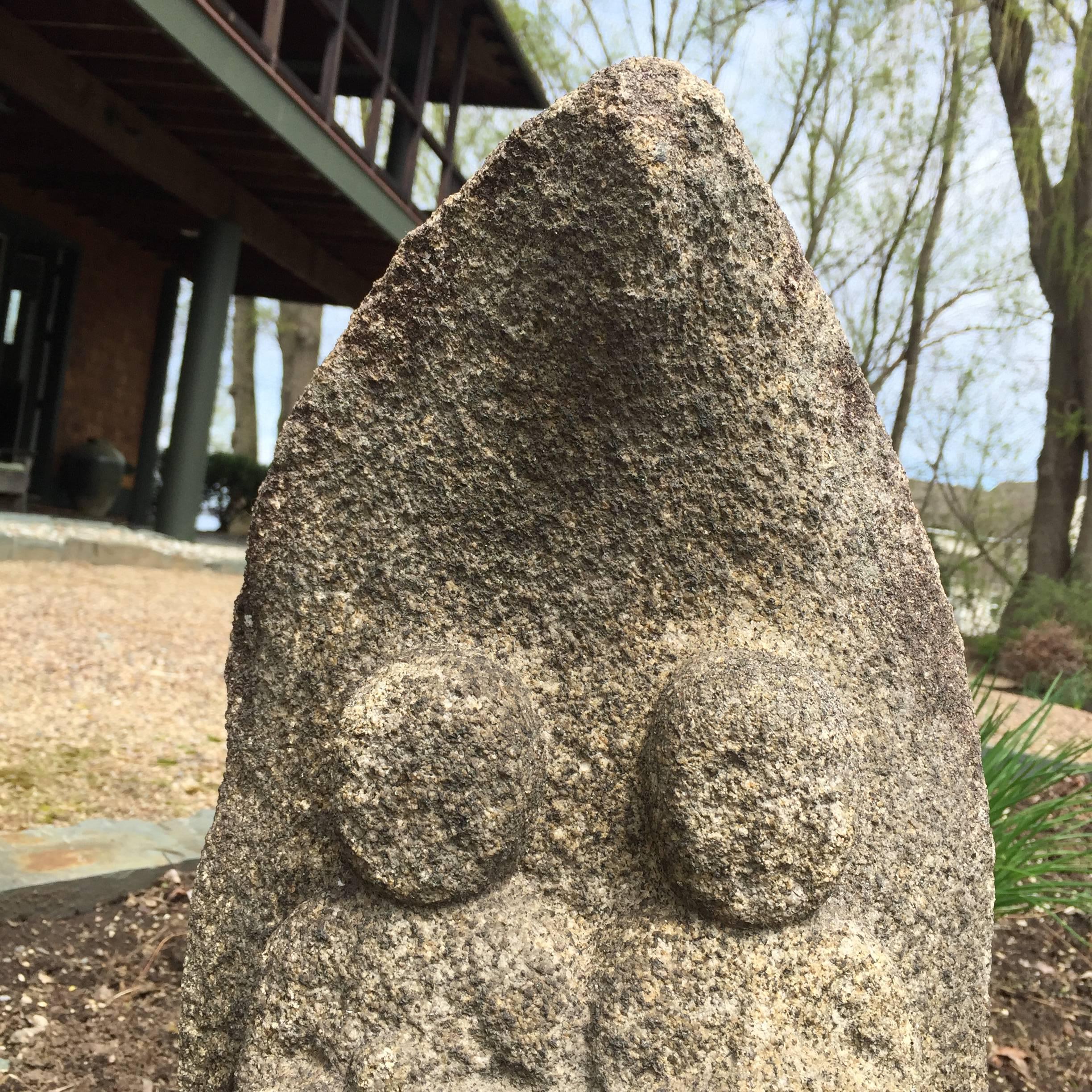 Granite Important Ancient Japanese  Stone Protector Figure  Double Jizo Buddha
