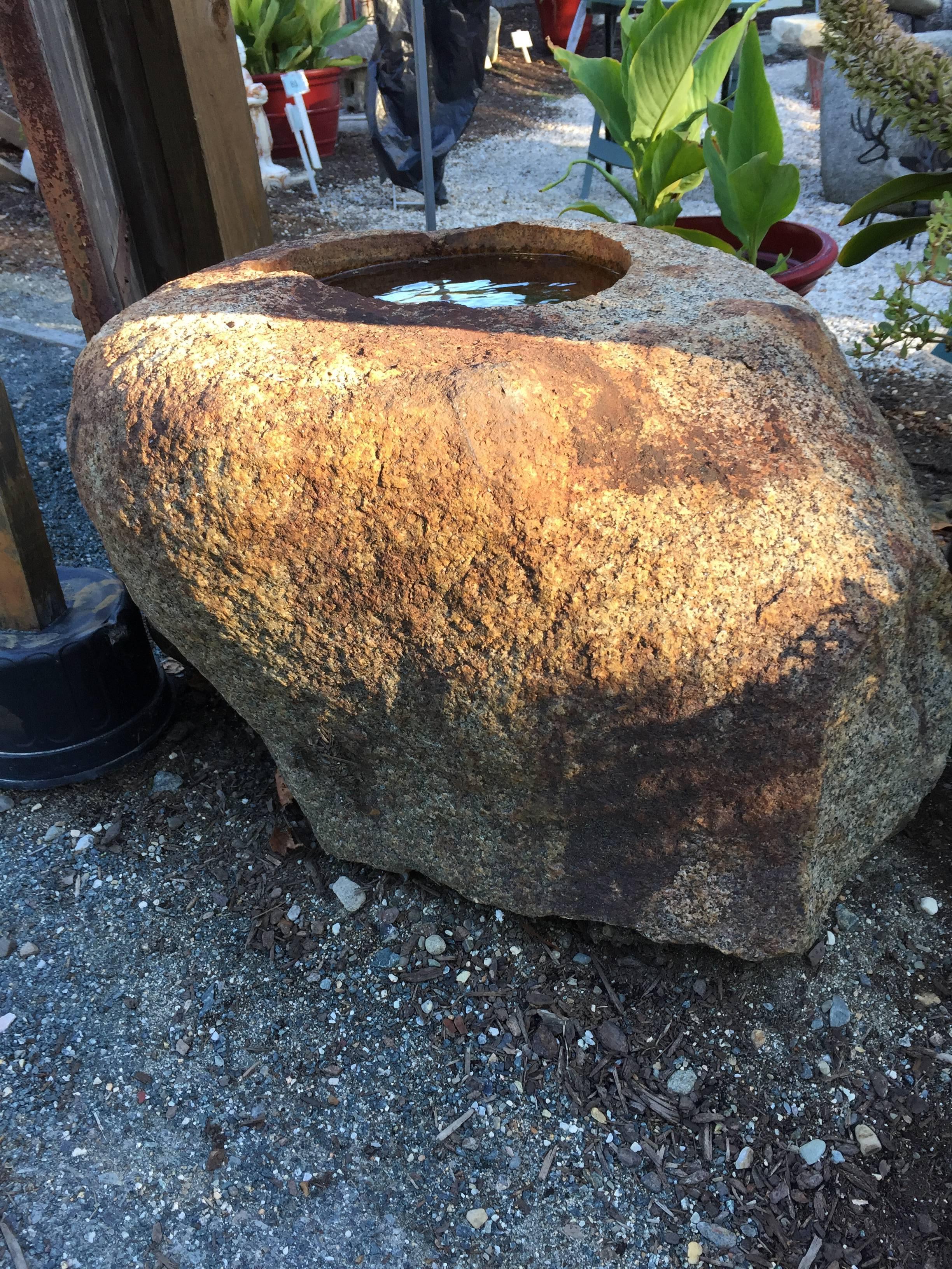 Granite Lovely Japanese Hand-Carved Red Kurama Stone Water or Plant Basin One-of-a-kind