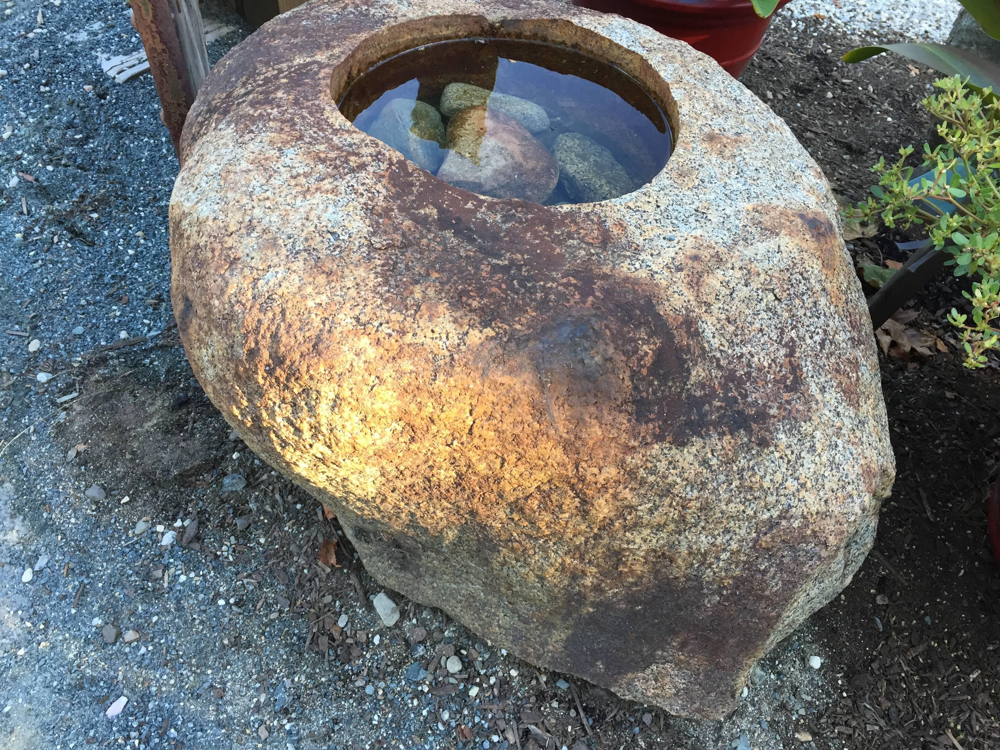 20th Century Lovely Japanese Hand-Carved Red Kurama Stone Water or Plant Basin One-of-a-kind