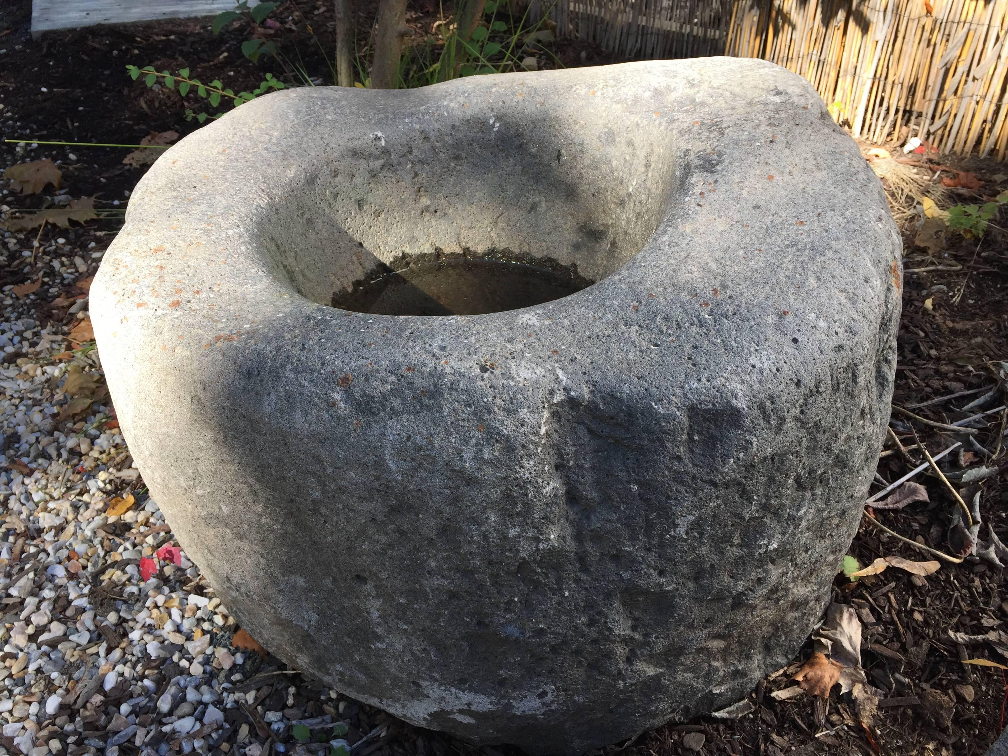 Japan Antique Hand-Carved Boulder Rock Water or Plant Basin One of a Kind In Good Condition In South Burlington, VT