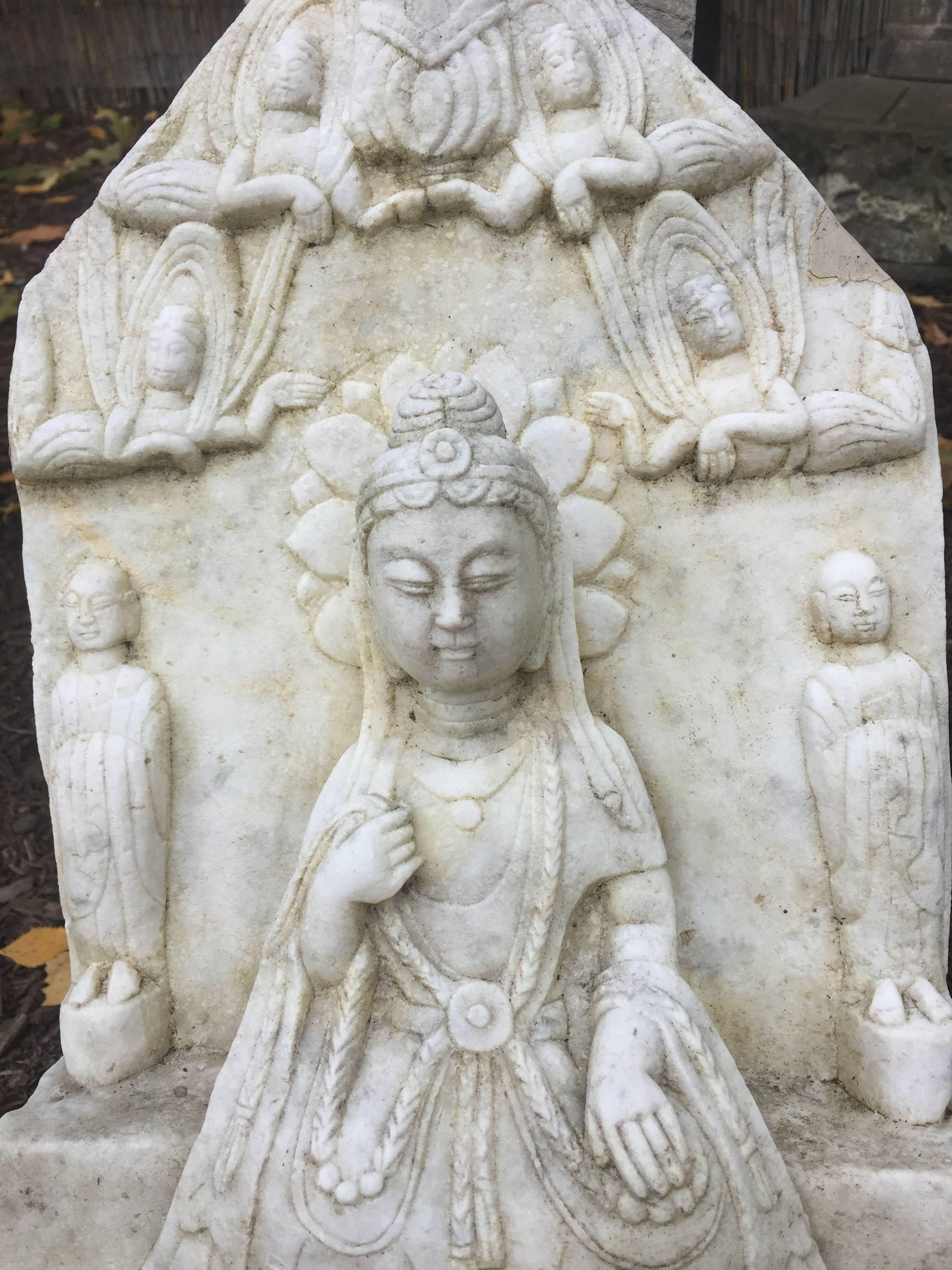 Hand-Carved China Old Hand carved marble of Buddha & Flying Aspara Angels good garden choice
