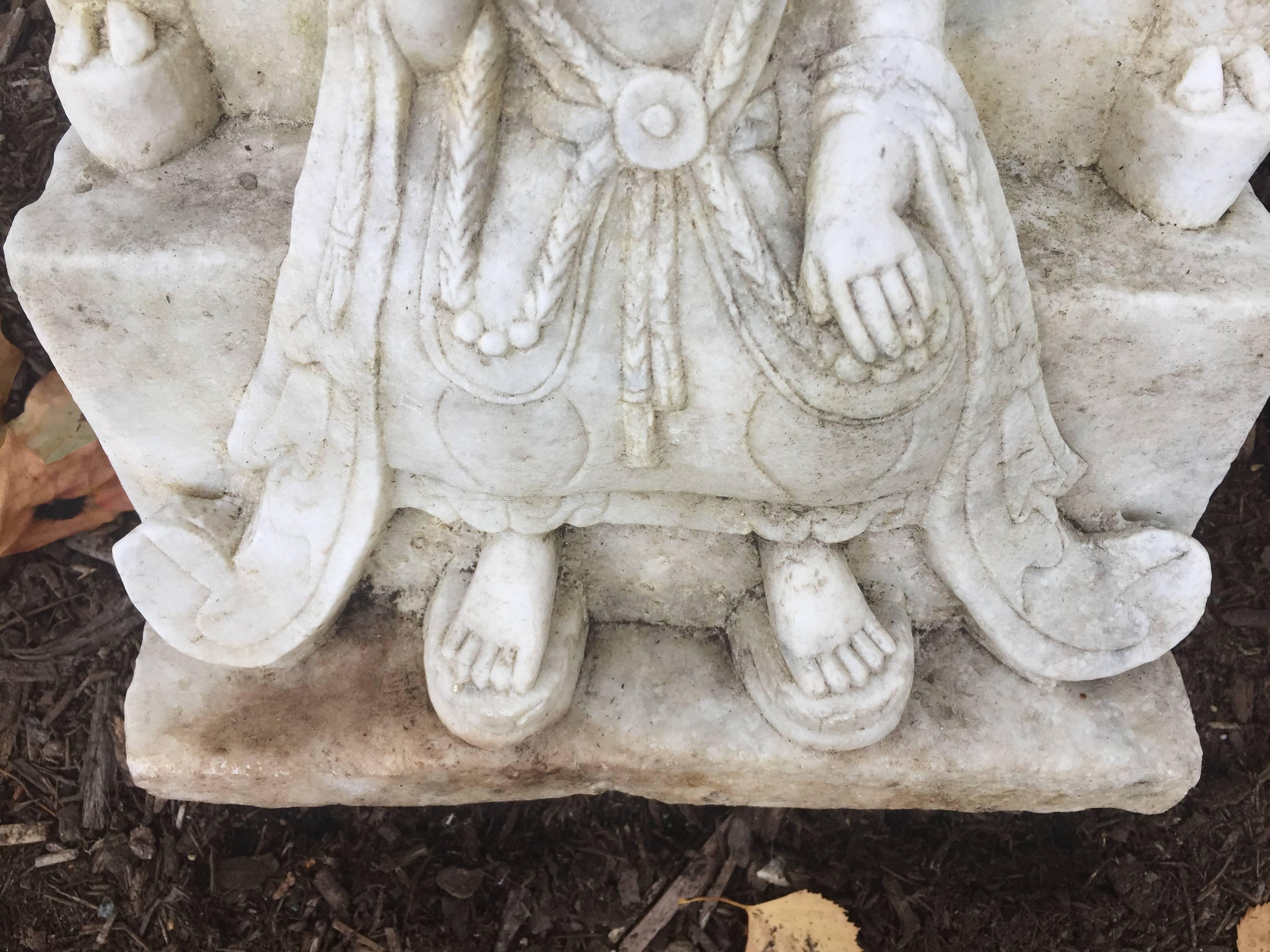 20th Century China Old Hand carved marble of Buddha & Flying Aspara Angels good garden choice