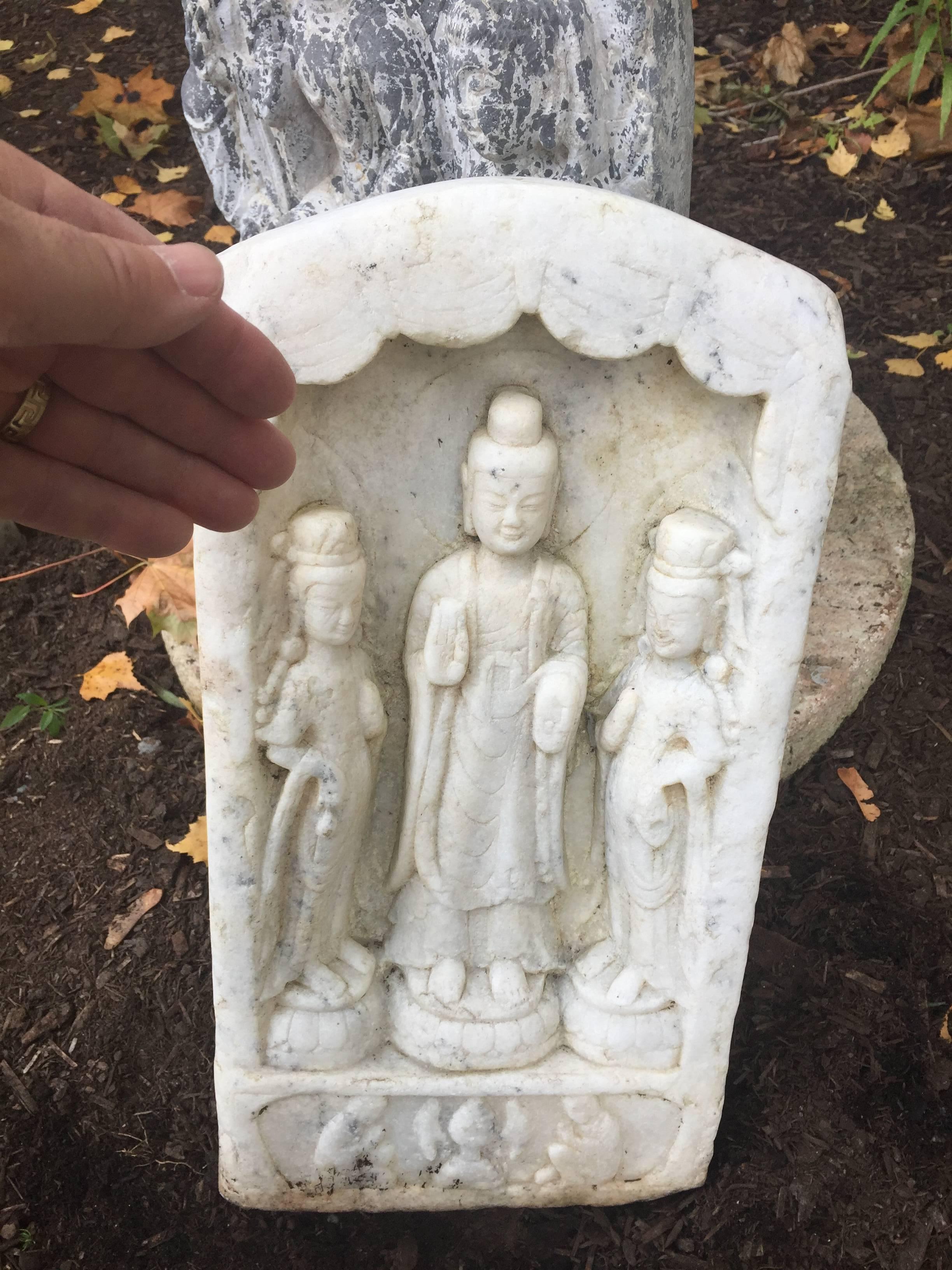 20th Century China Big Old Hand Carved Marble Carving of Buddha  FREE SHIPPING