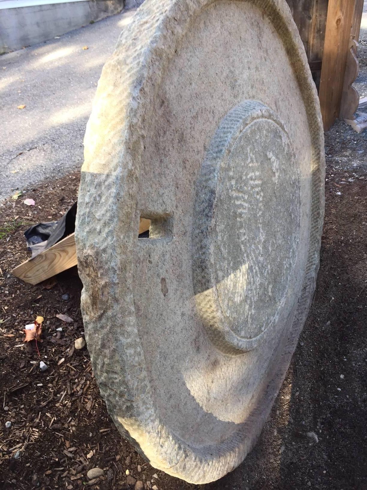 Huge Antique Hand carved Garden Mill Stone, 19th Century In Good Condition In South Burlington, VT