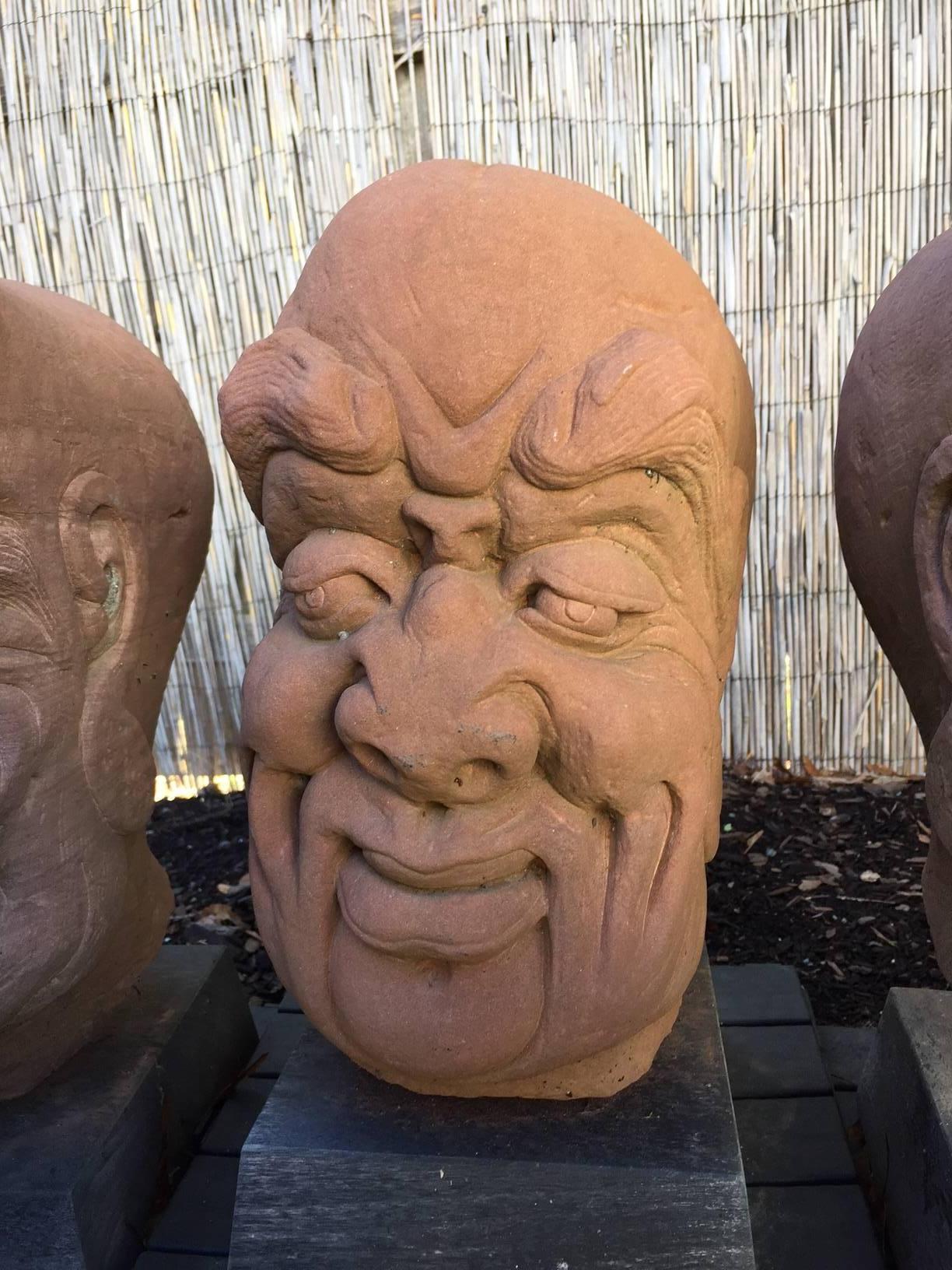 China Five Antique Monumental Hand Carved Stone Garden Monk Sculptures In Good Condition In South Burlington, VT