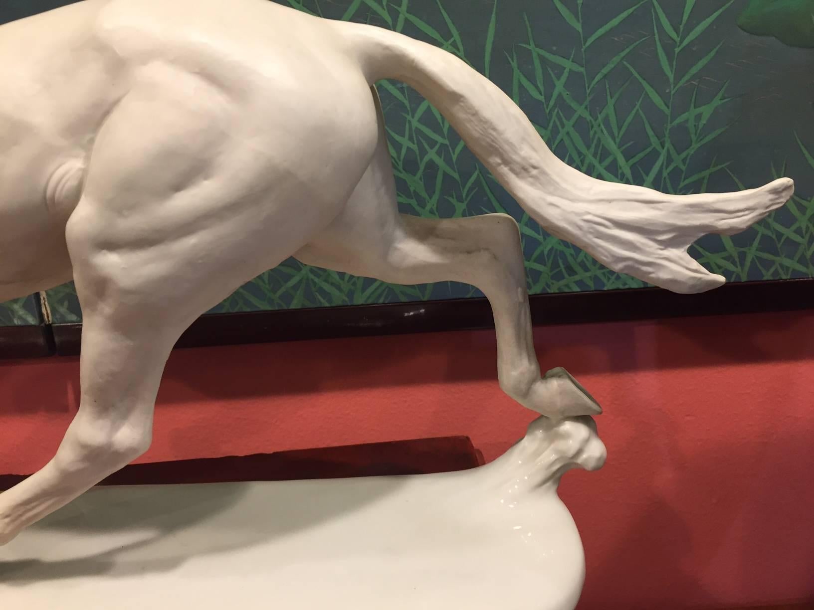 Glazed  Fine Large Horse- Hand made Porcelain White Galloping sculpture signed