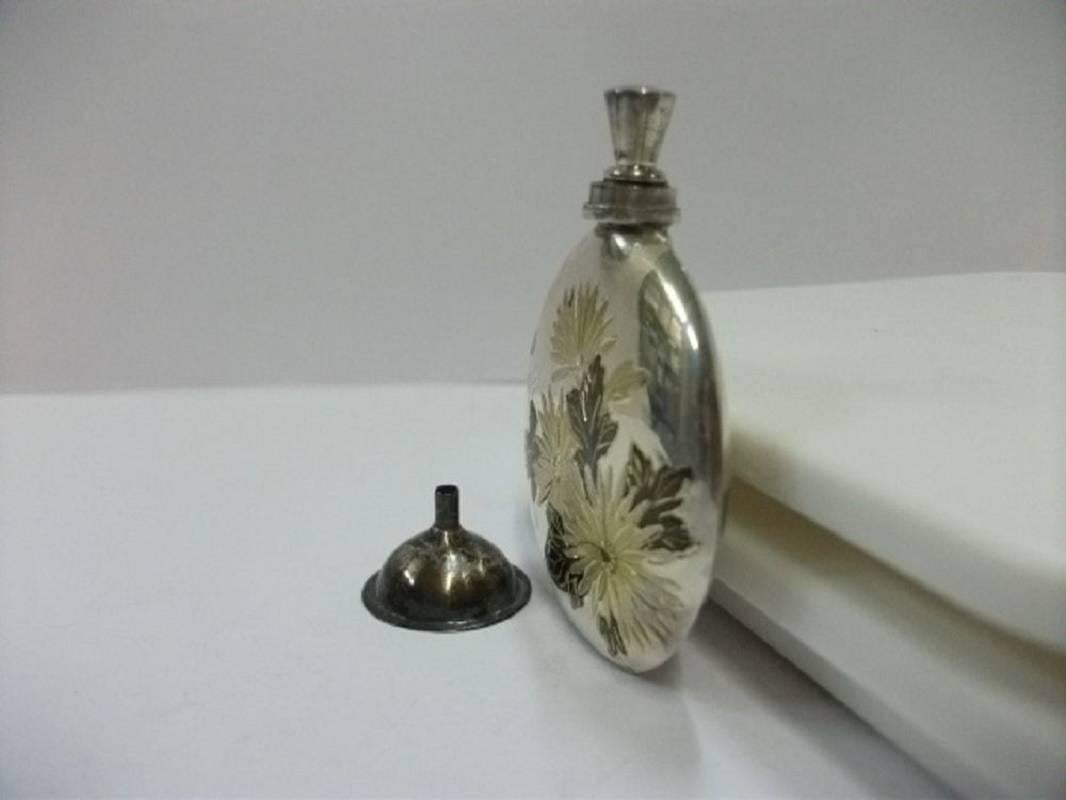 20th Century Rare Holiday Gift: Japanese Silver Chrysanthemum Perfume and Original Box