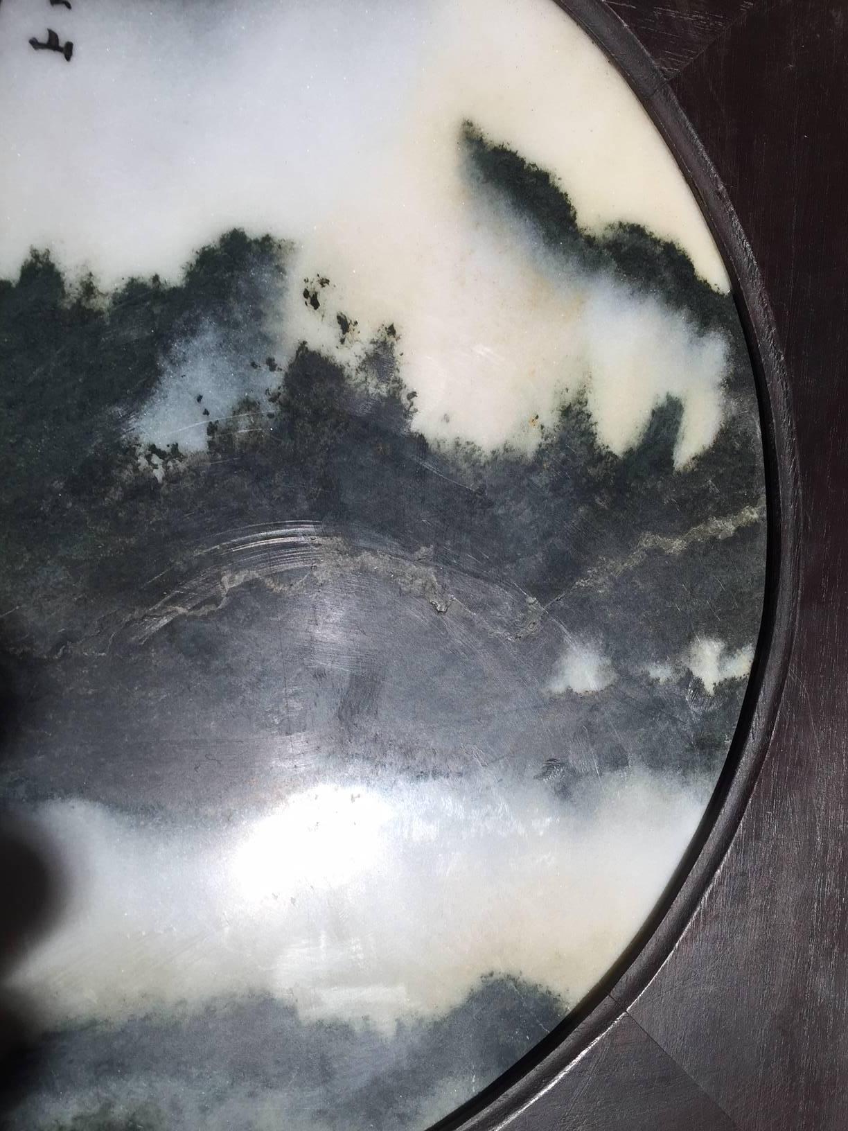 20th Century China Large Mountains and Clouds Natural Dreamstone Painting Custom Frame