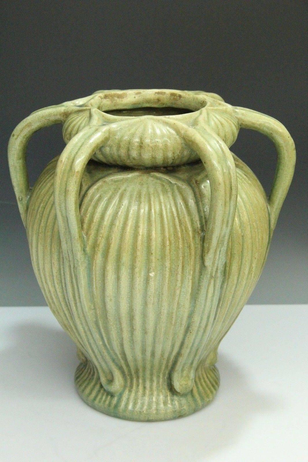 Qing Fine Chinese Antique Handmade Longquan Celadon Six Handled Flower Vase