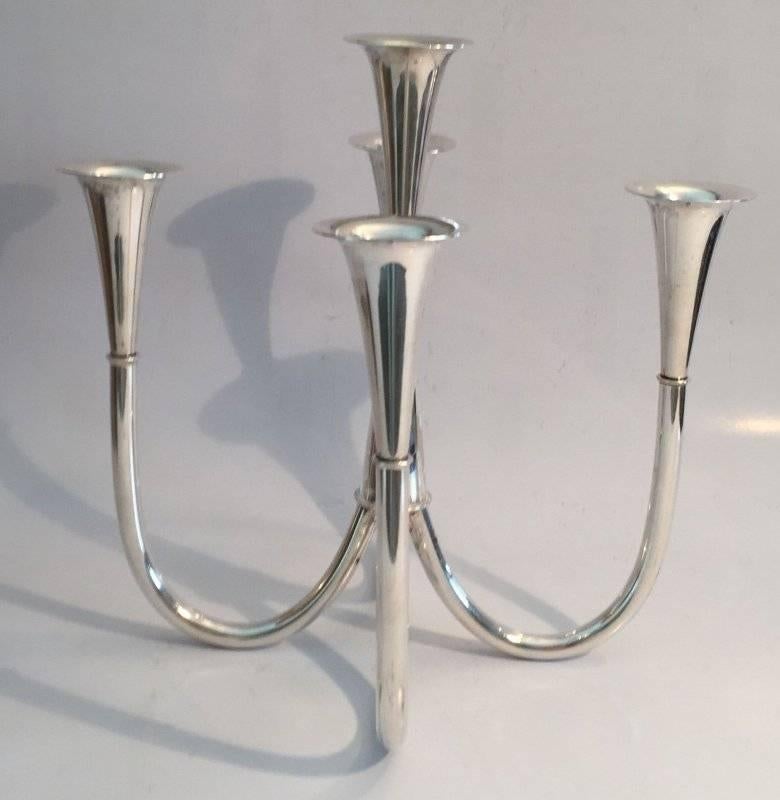 Silver Plate Early Contemporary Silver Five-Arm Candelabra Nouveau William Wagenfeld, 1952