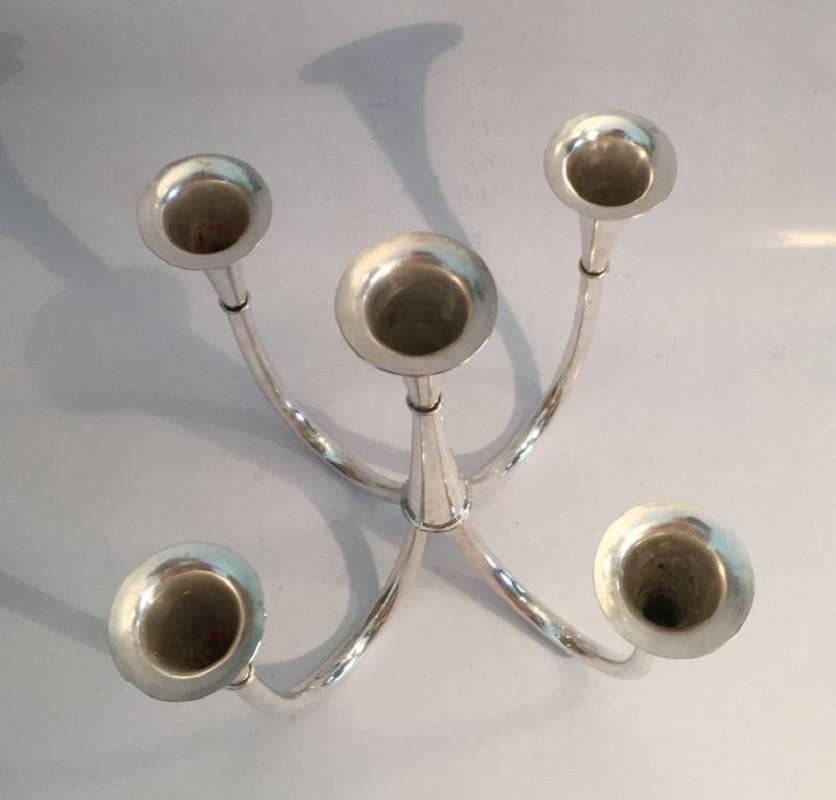 German Early Contemporary Silver Five-Arm Candelabra Nouveau William Wagenfeld, 1952