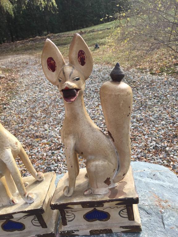 Japan Handmade Magical White Fox Inari Pair from Temple 80 Years Old at