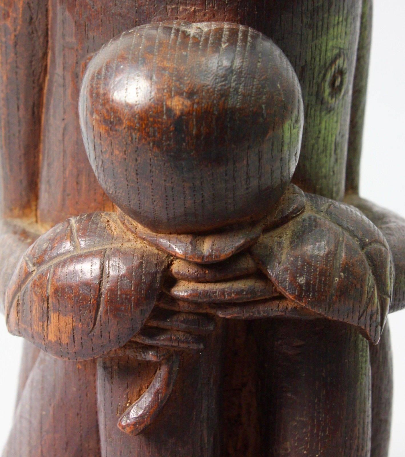 Japanese Hand-Carved Wood 19th Century Monkey Sculpture  1