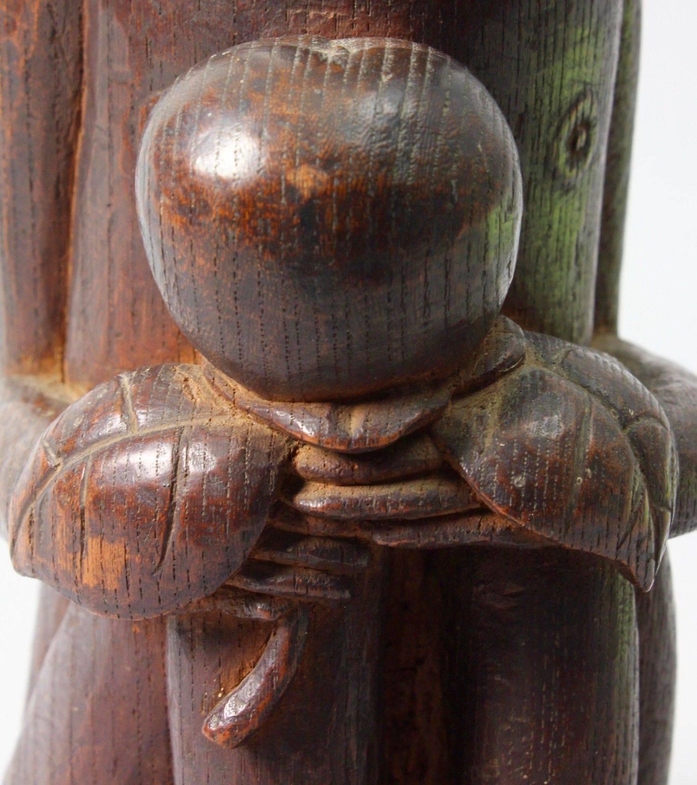 Japanese Hand-Carved Wood 19th Century Monkey Sculpture 1