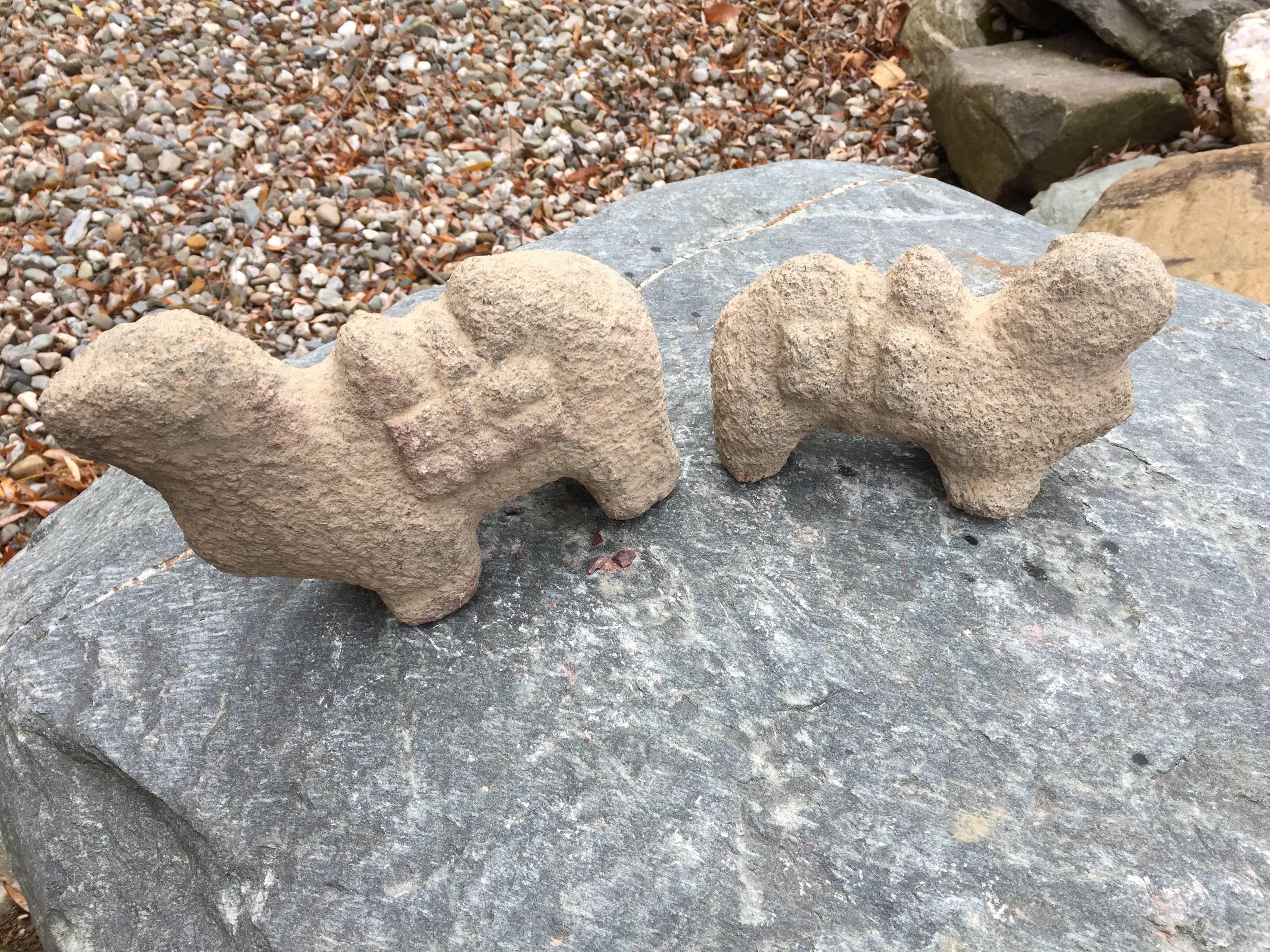 Two Old and Early Hand-Carved Stone Camels Good Garden Elements In Good Condition In South Burlington, VT