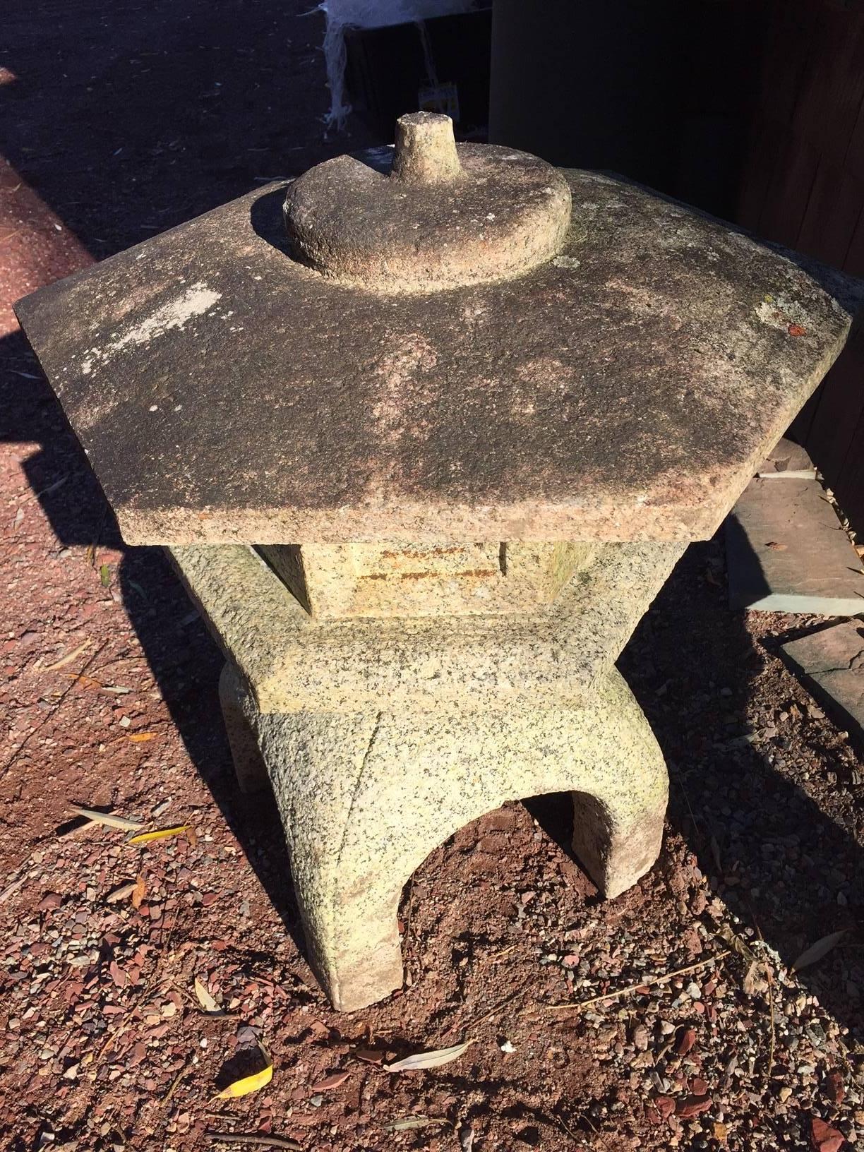 Japan Antique Stone  Lantern  hand carved from best granite fine old patina In Good Condition In South Burlington, VT