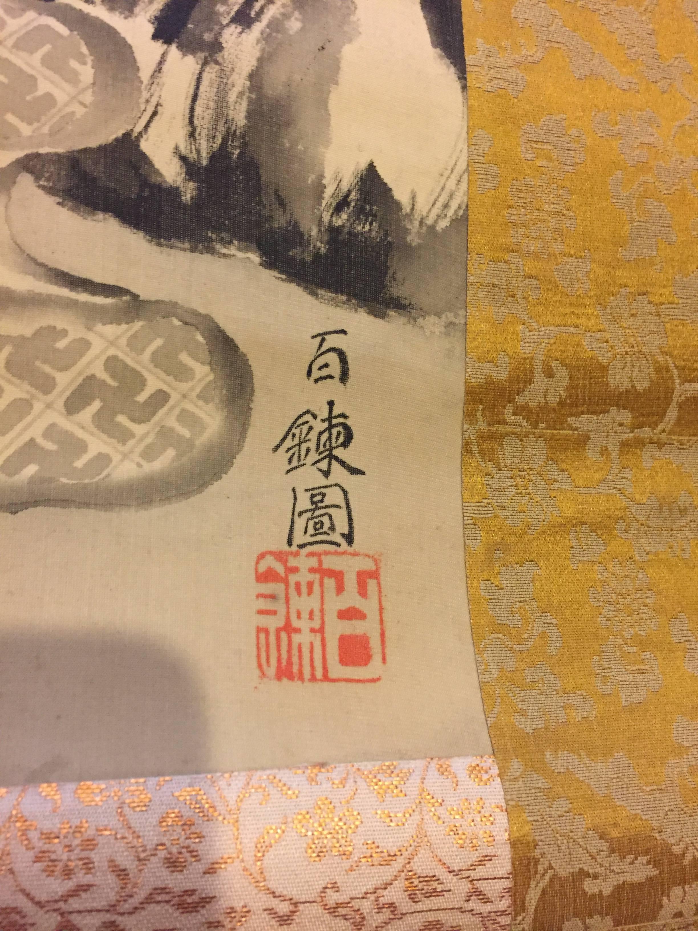 Japan Elegant Gautama Buddha, Hand-Painted Scroll on Silk 4