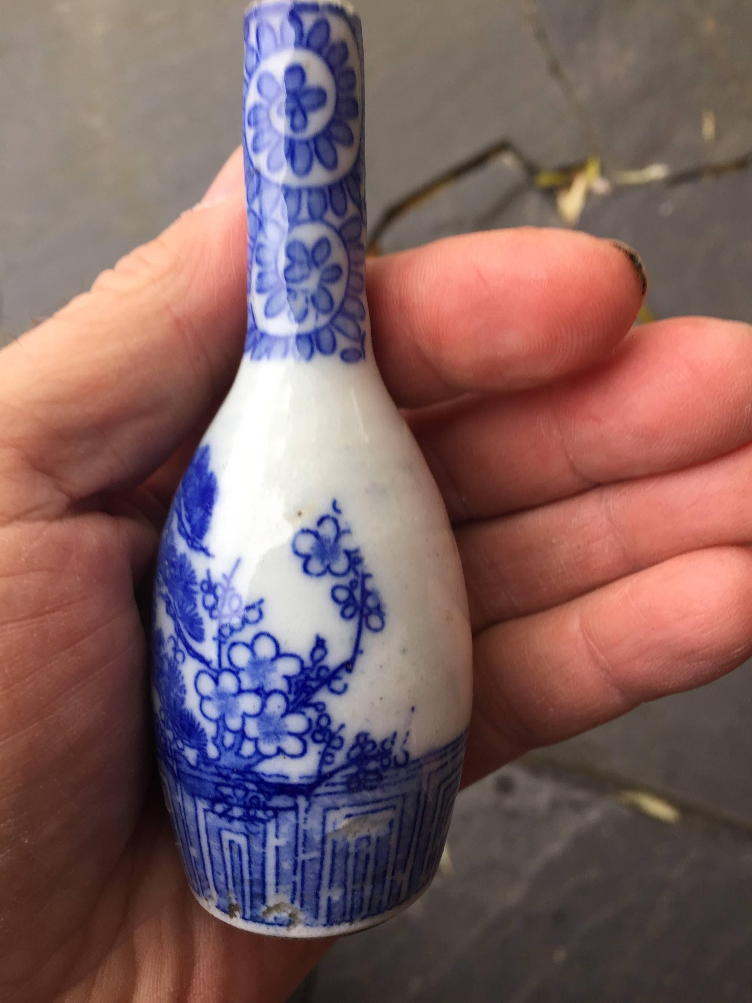 19th Century Collection of Six Antique Blue and White Porcelain Collector Bottles